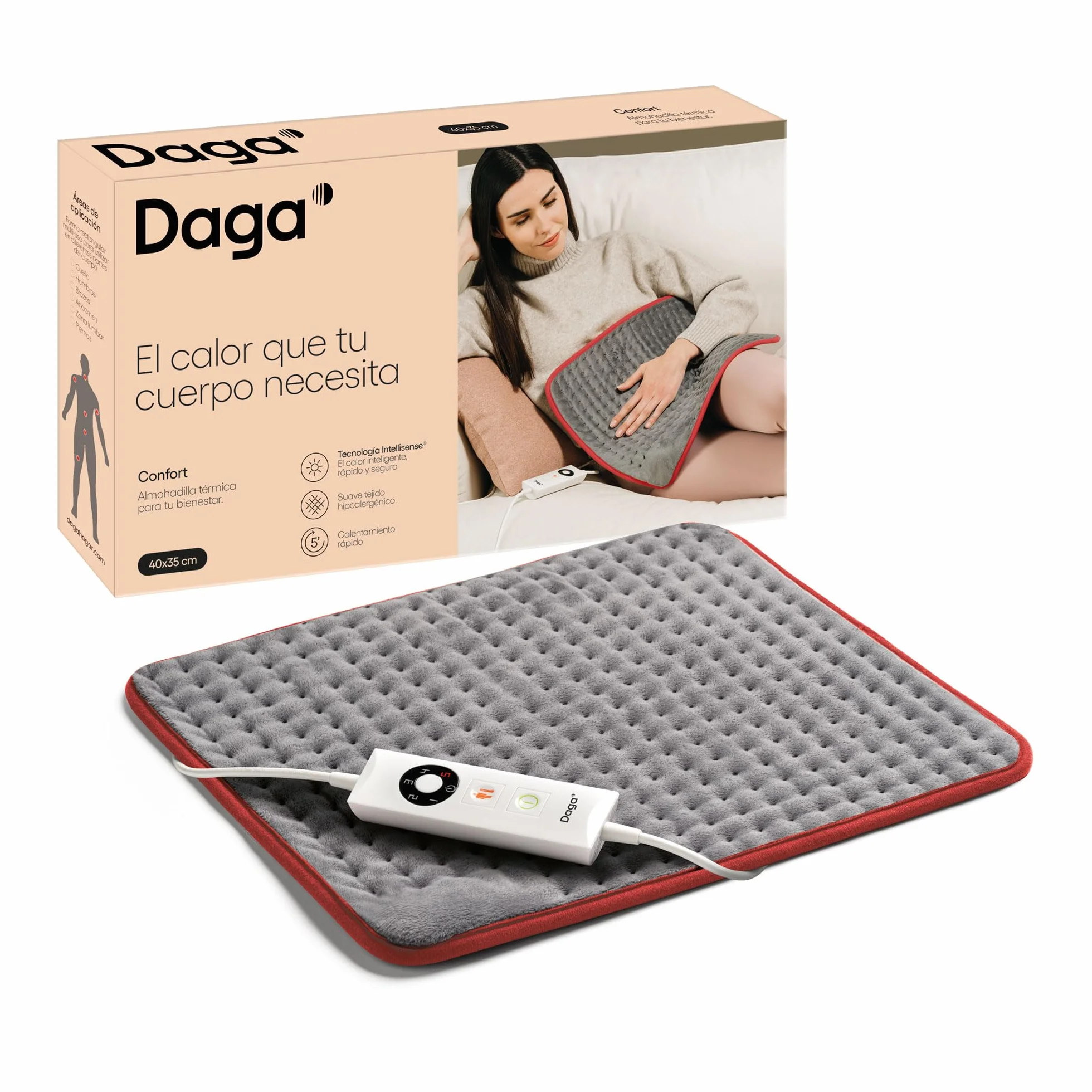 DAGA Almohadilla Térmica Confort, Tecnología Intellisense, 5 Temperaturas, 40x35 cm
