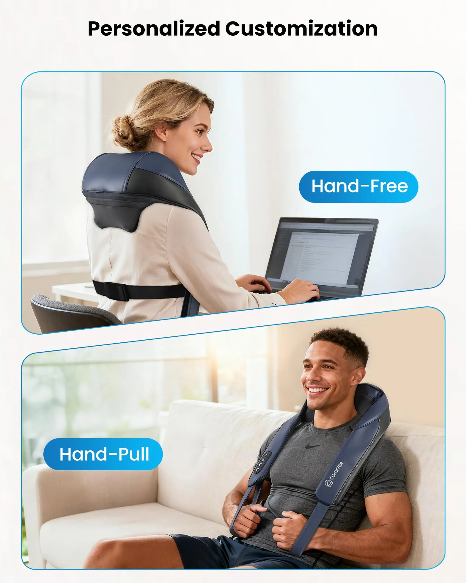 COMFIER Masajeador Cervical Shiatsu con Calor, Inalámbrico, Calentamiento Grafeno, Cojín Masaje 4D Amasamiento, Regalo