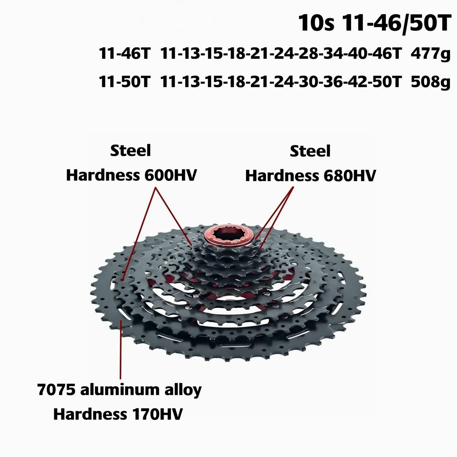 Cassettes y piñones Compatible con Cassette Ligero ZRACE Alpha de 10, 11 y 12 velocidades para Bicicleta montaña, buje Libre HG/MS/XD, 46/50/52 Dientes Cassette de Piñones
