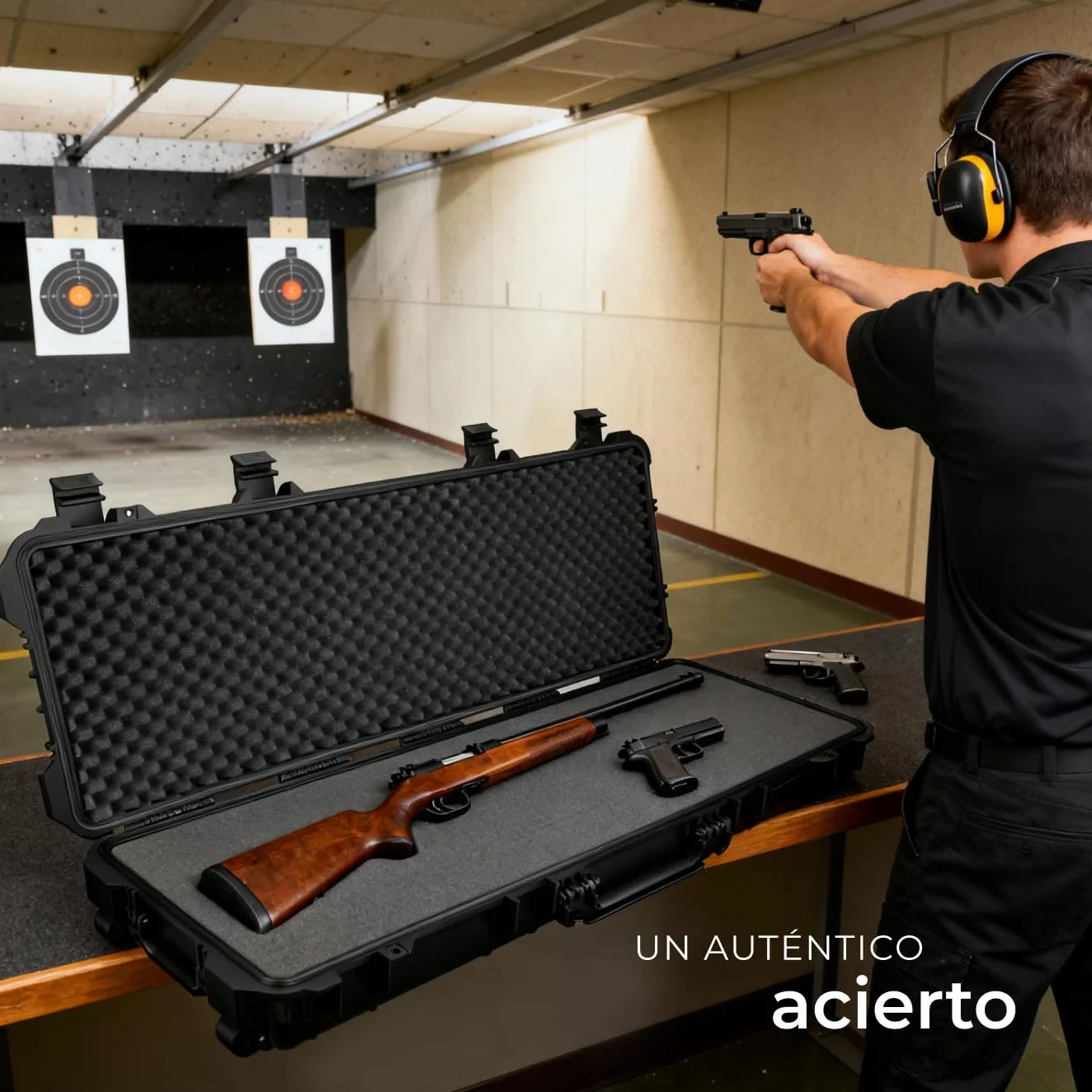 tectake® Caja de Armas largas, Maletin para Rifle, Armas, Carcasa Rígida, Airsoft Armas, Caza, Escopeta de Perdigones, Carabina, Francotirador - Negro