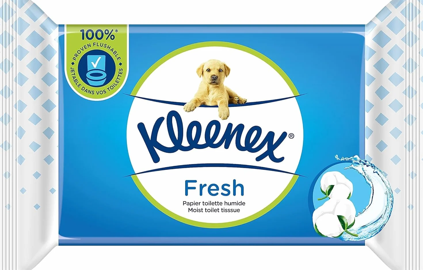 KLEENEX Papel higiénico Fresh Wet 12 paquetes 42 hojas desechable inodoro fibras naturales sin plástico