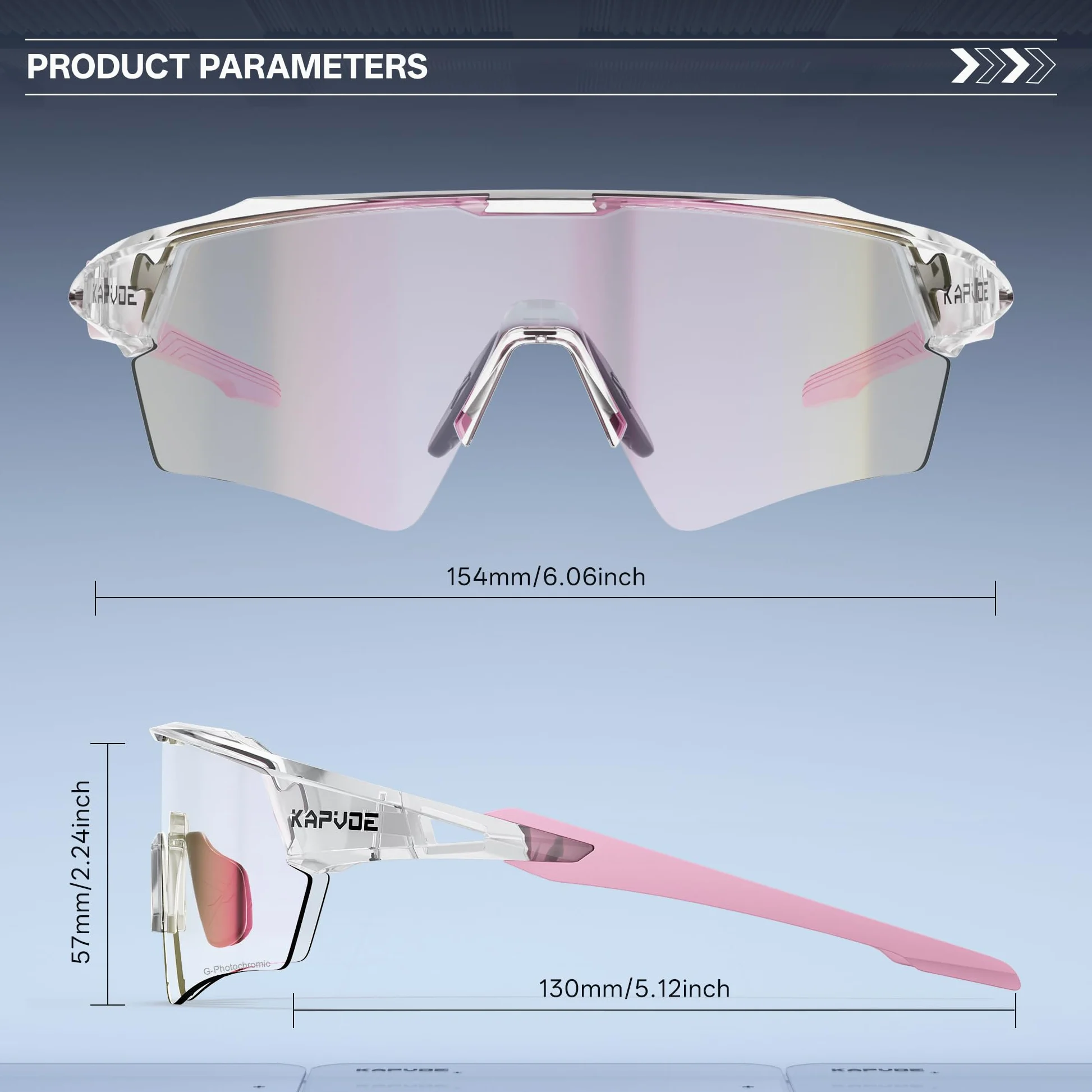 KAPVOE Gafas de Ciclismo Fotocromáticas UV400 TR90 Hombre Mujer K198 | Transición fotocromática, UV400, diseño de media montura, patillas con núcleo metálico