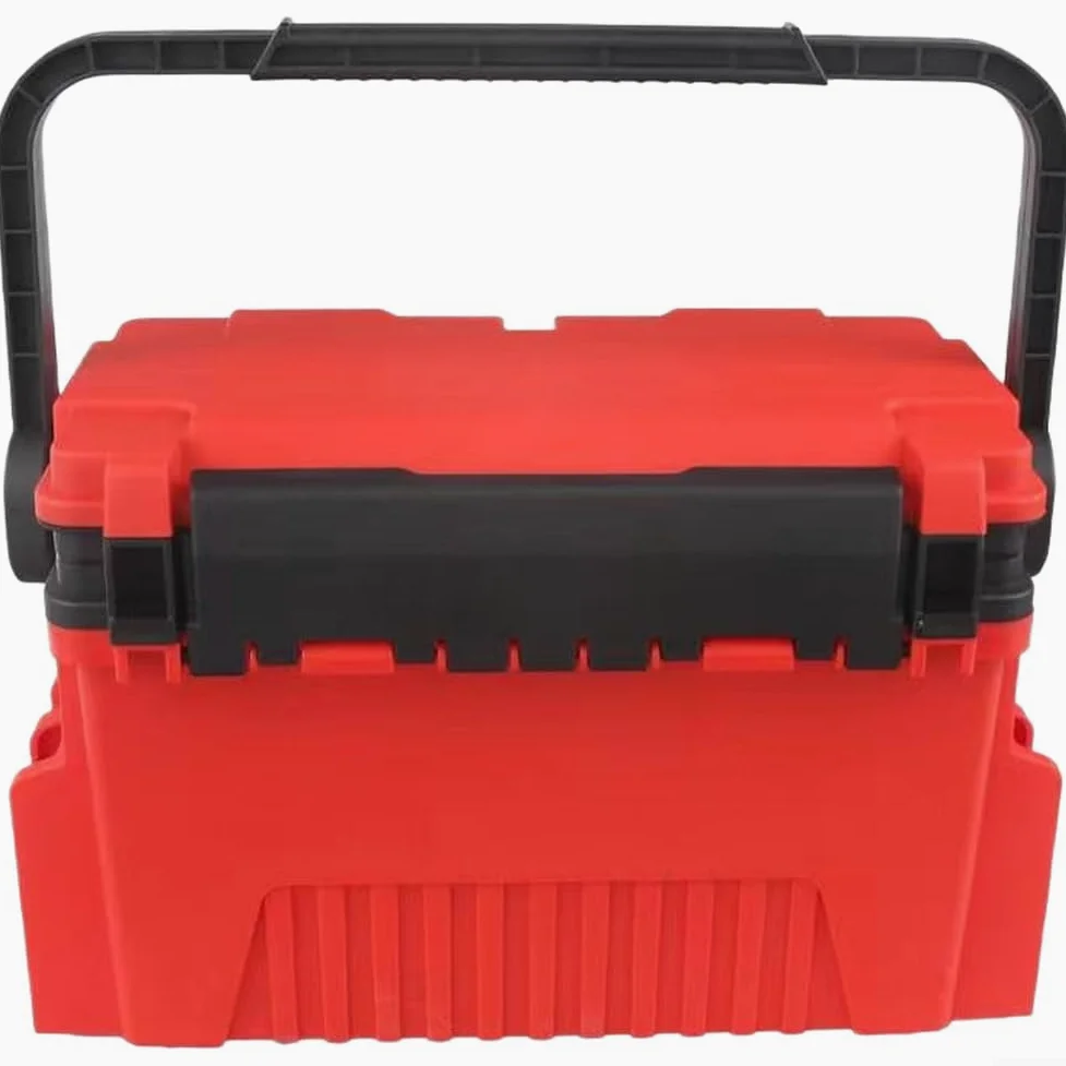 Caja de aparejos de pesca de gran capacidad con separadores extraíbles, caja de almacenamiento de señuelos de polietileno con correa para el hombro y asiento, organizador portátil multicapa para pesca