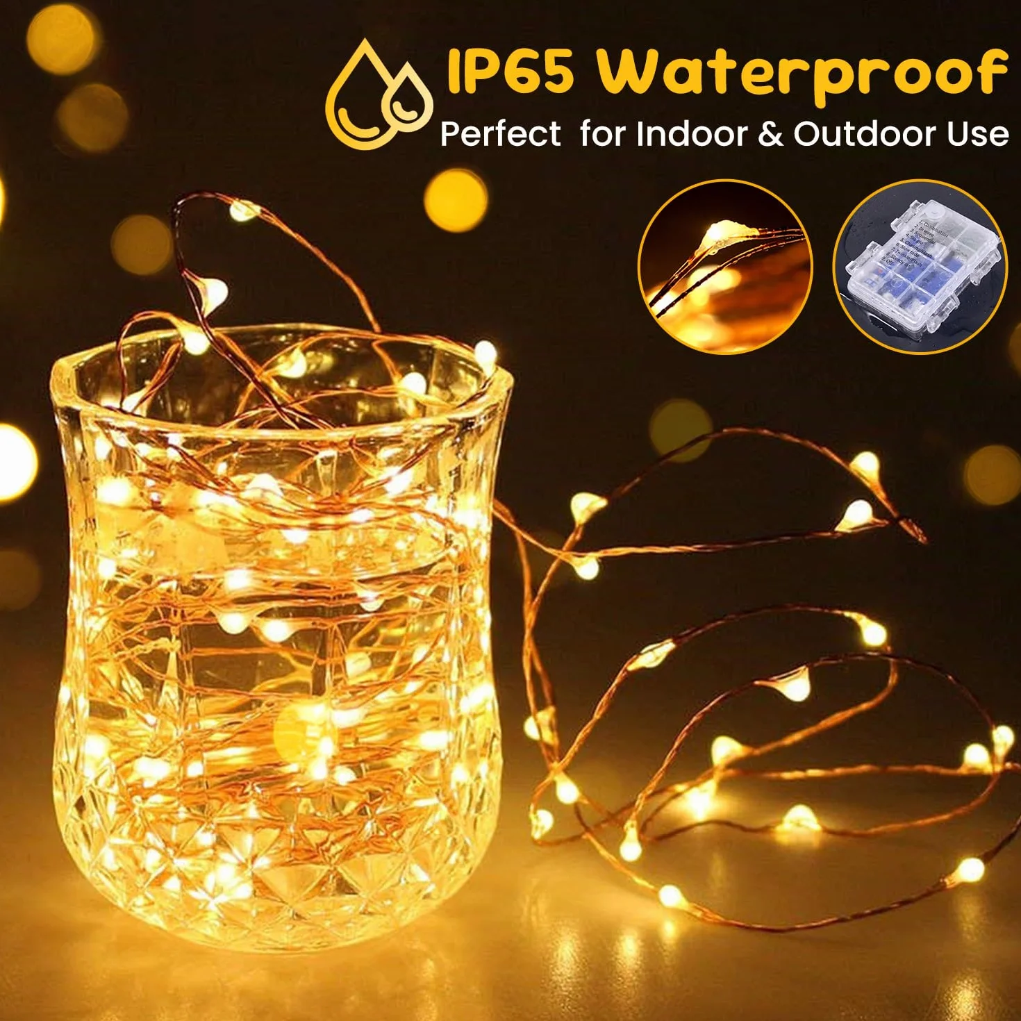Guirnalda Luces LED Pilas 24M IP65 Impermeable 8 Modos Brillo Ajustable Control Remoto