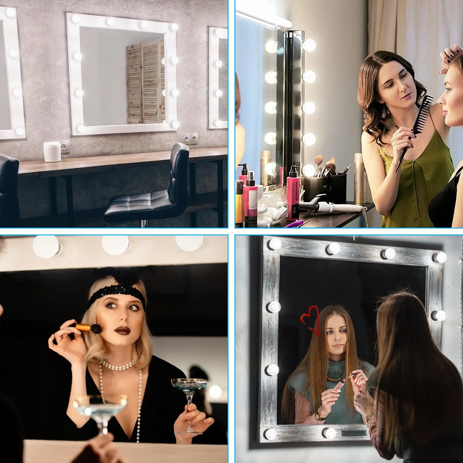 Jinlaili Luces de Espejo Maquillaje LED, 12 Bombillas Regulables, 3 Colores 9 Brillos, Lámpara de Tocador