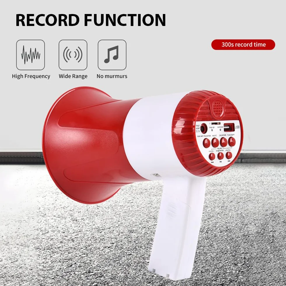 Megáfono Altavoz Potencia 50 W Portátil Voz Sirena Alarma USB TF BT Amplificador