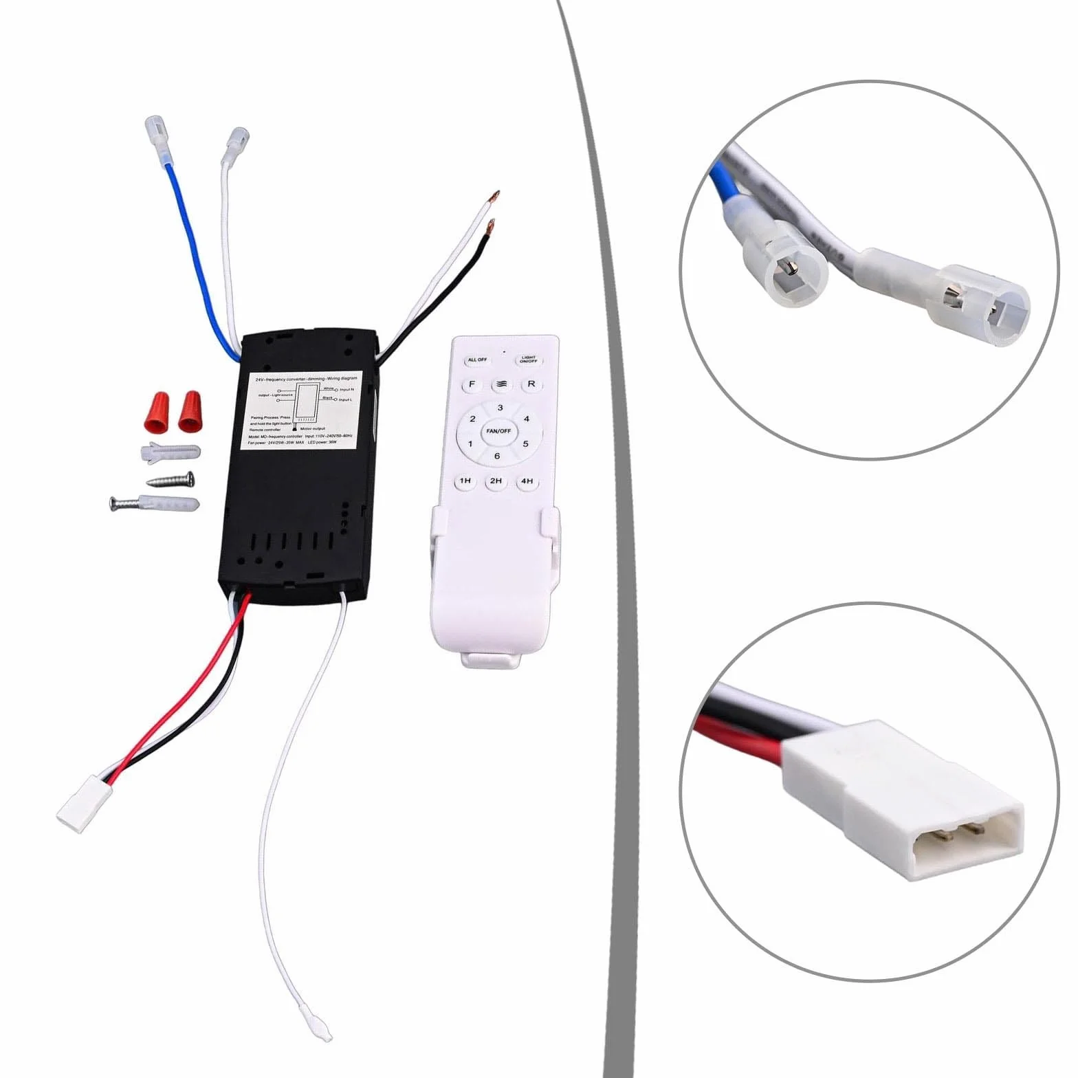 Kit de control remoto para ventilador de techo, 6 velocidades, compatible con 90-265 V, blanco