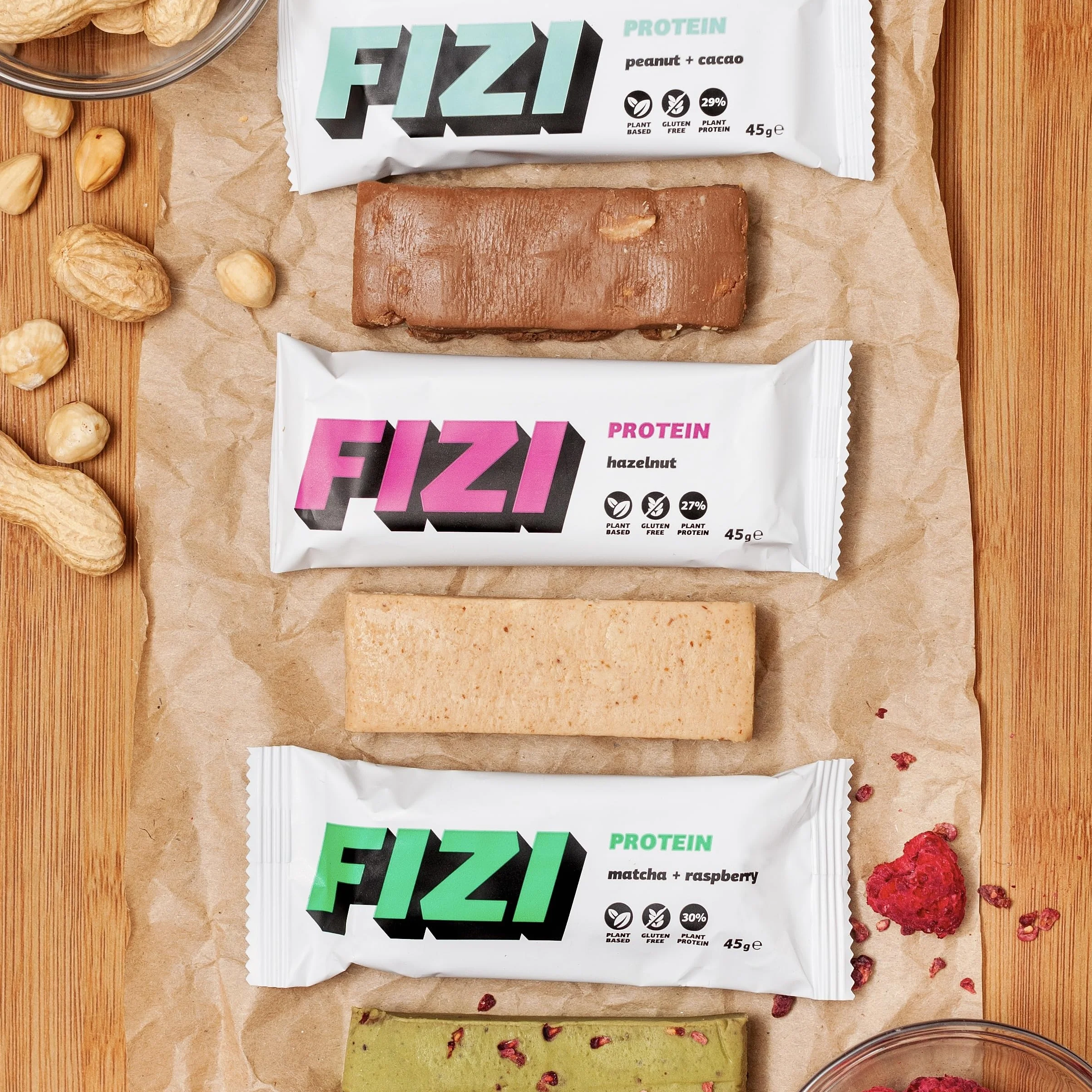FIZI Protein Bar Pack Variado 10 x 45 g Barritas Proteicas Veganas Sin Gluten Lactosa Azúcar Añadido Snack Proteico Surtido