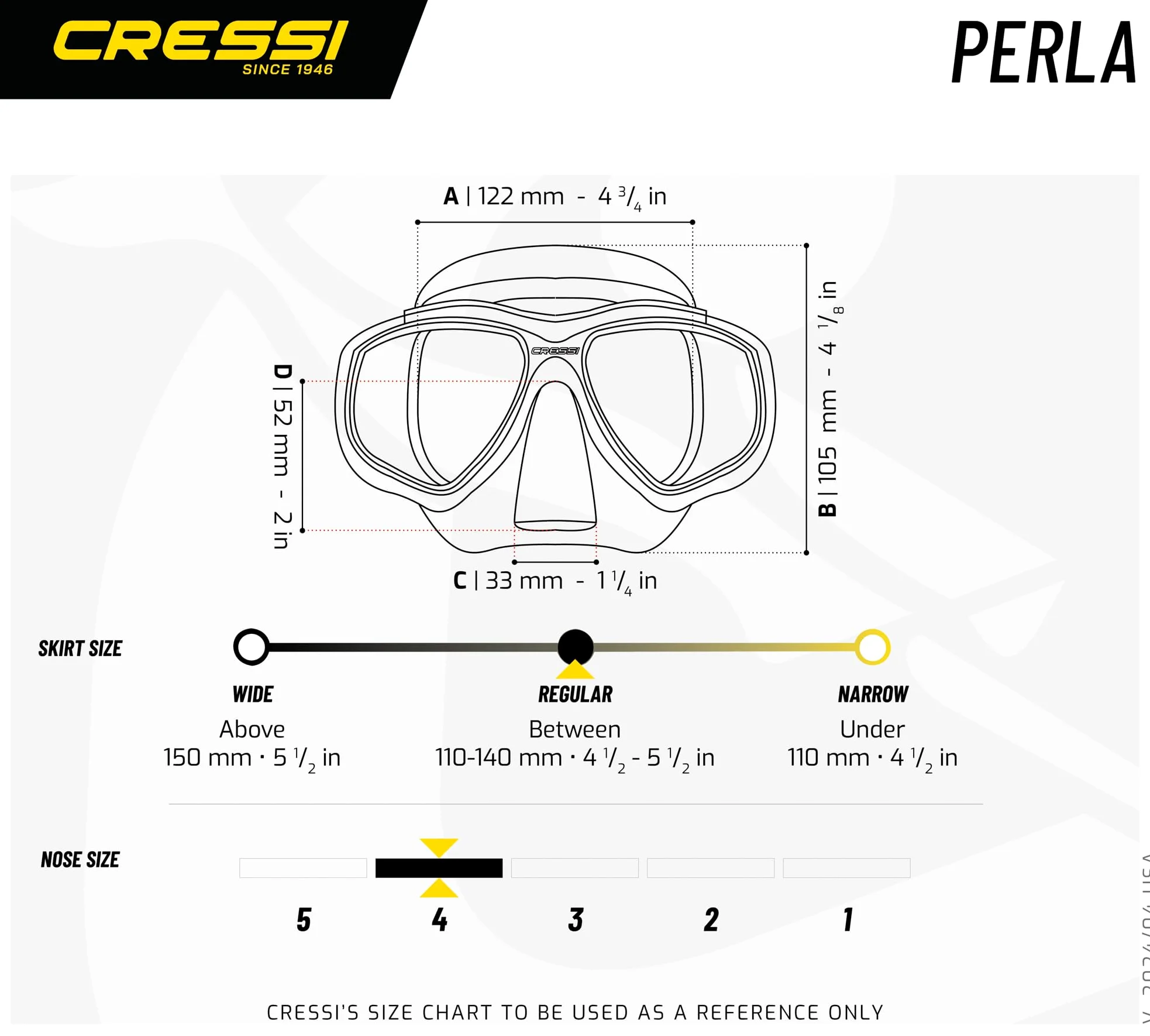 Cressi Perla - Máscara de Silicona para Adultos de pequeño Volumen Interior para Buceo, esnórquel Calidad Italiana Desde 1946