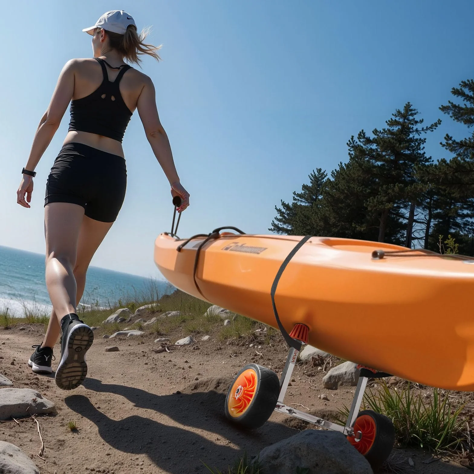 VEVOR Remolque Vertical para Kayak, Remolque de Kayak 560 x 190 x 485 mm con Neumáticos de Goma Maciza de 19,1 cm y Correa de Amarre, Carga de 113,4 kg, Carrito para Tabla de Surf de Remo, Canoas
