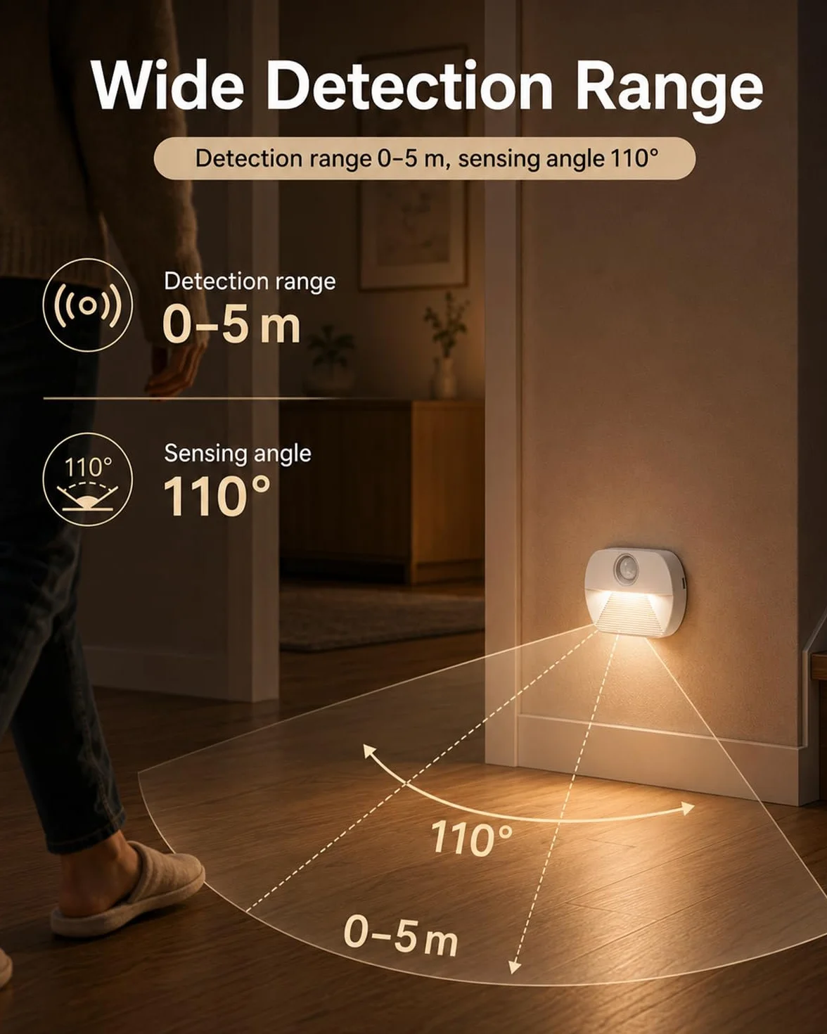Luz nocturna LED con detector de movimiento, 4 unidades, funciona con pilas, interior para escaleras y pasillo