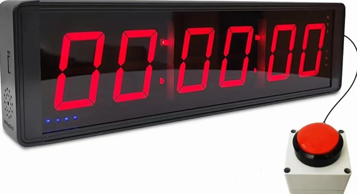 Temporizador de competición de 6 dígitos con botón de cronómetro, temporizador de intervalo de entrenamiento de fitness, reloj de pared digital LED, ideal para gimnasio, juegos, carreras de velocidad