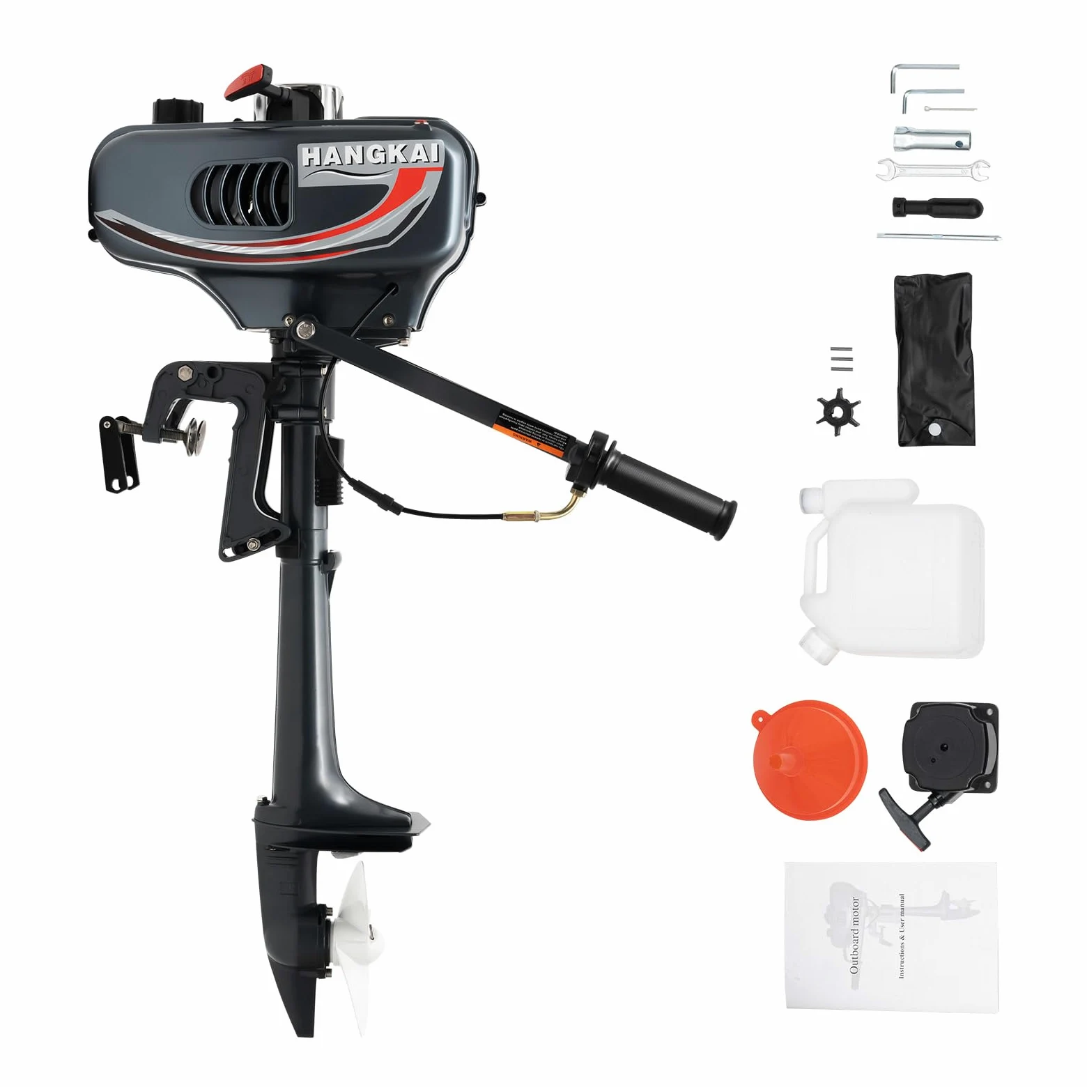 Motor fueraborda 3,5 CV 2 tiempos – 49ccm de eje corto con arranque manual, refrigeración por agua y aire, para bote inflable y barco de pesca