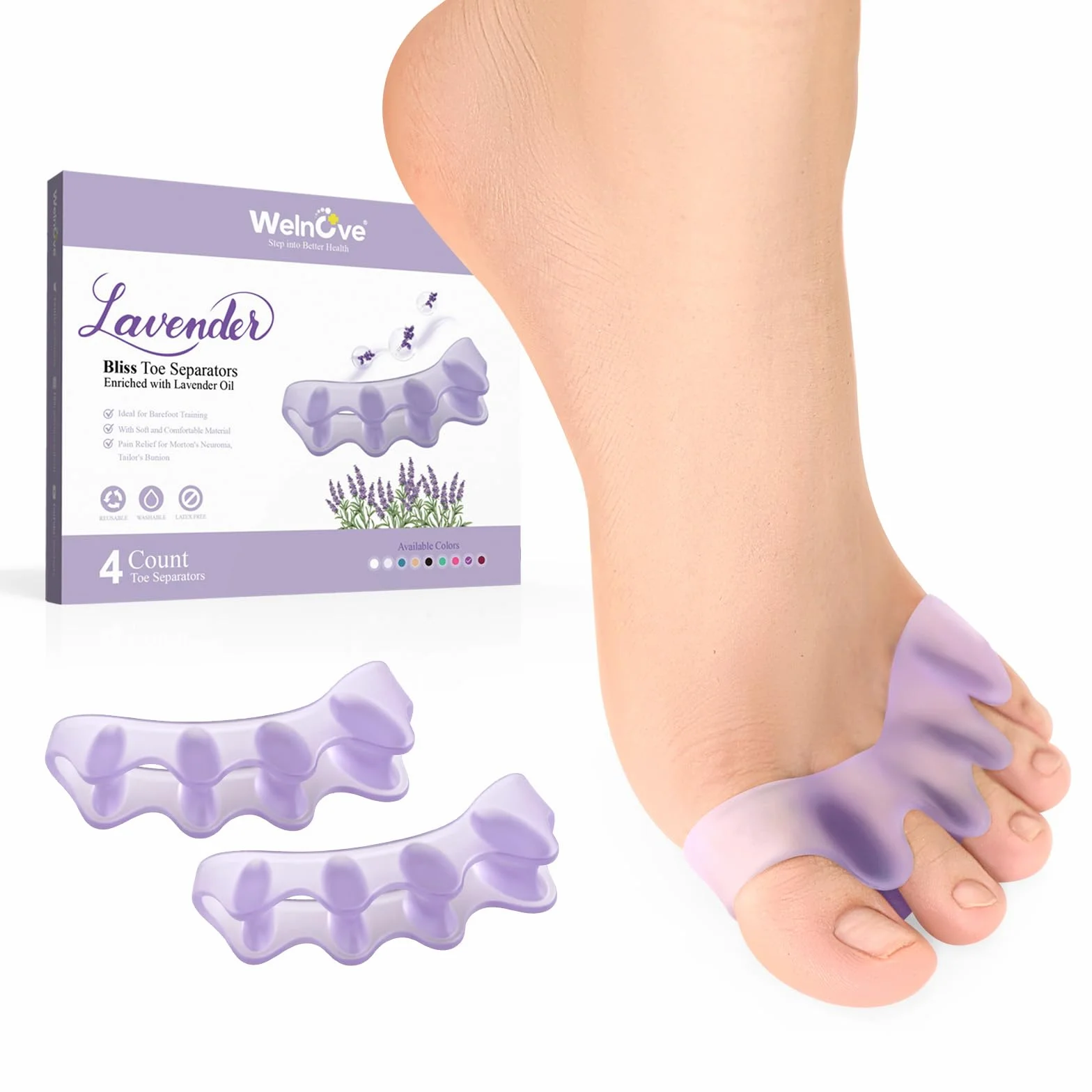 Separadores de dedos para mujeres y hombres, 4 unidades, con extracto de lavanda, para dedos en martillo, yoga
