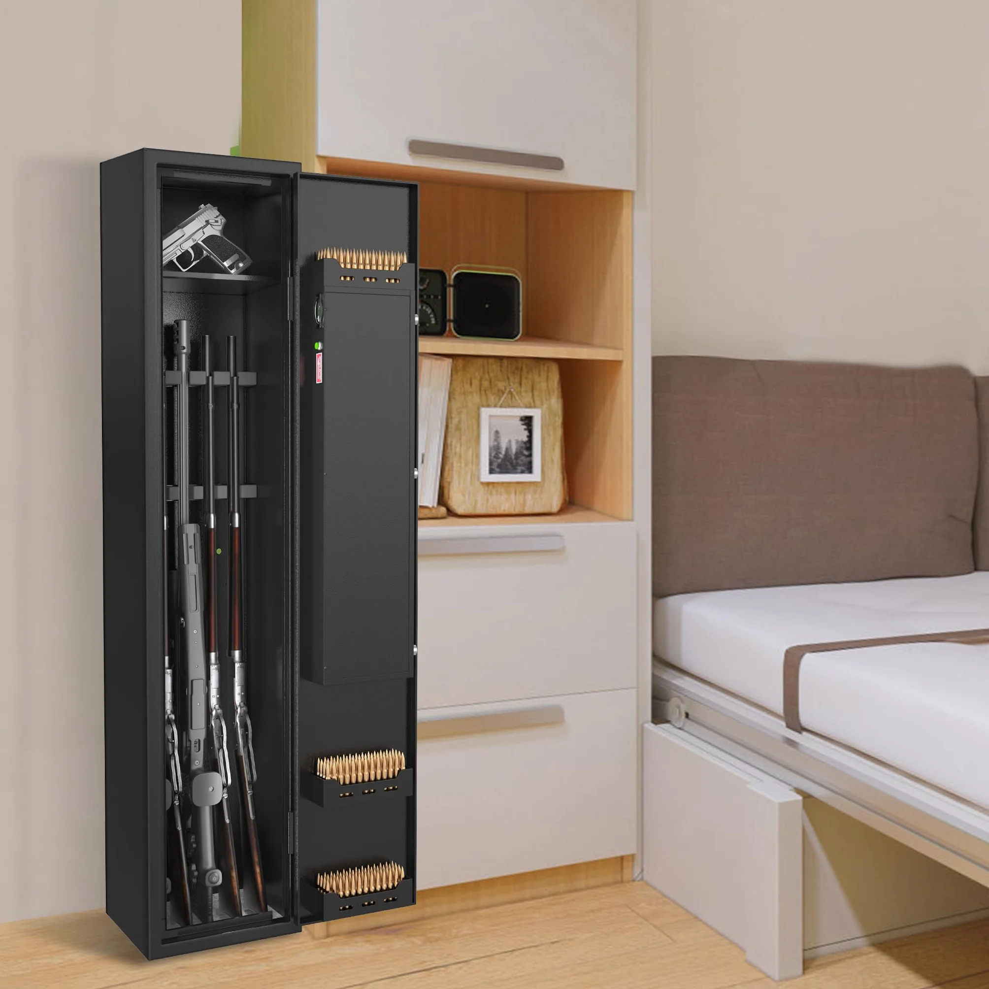 Armario para armas NAIZY 30x28x138 cm cerradura combinación pantalla táctil huellas dactilares llave para 3-5 armas largas