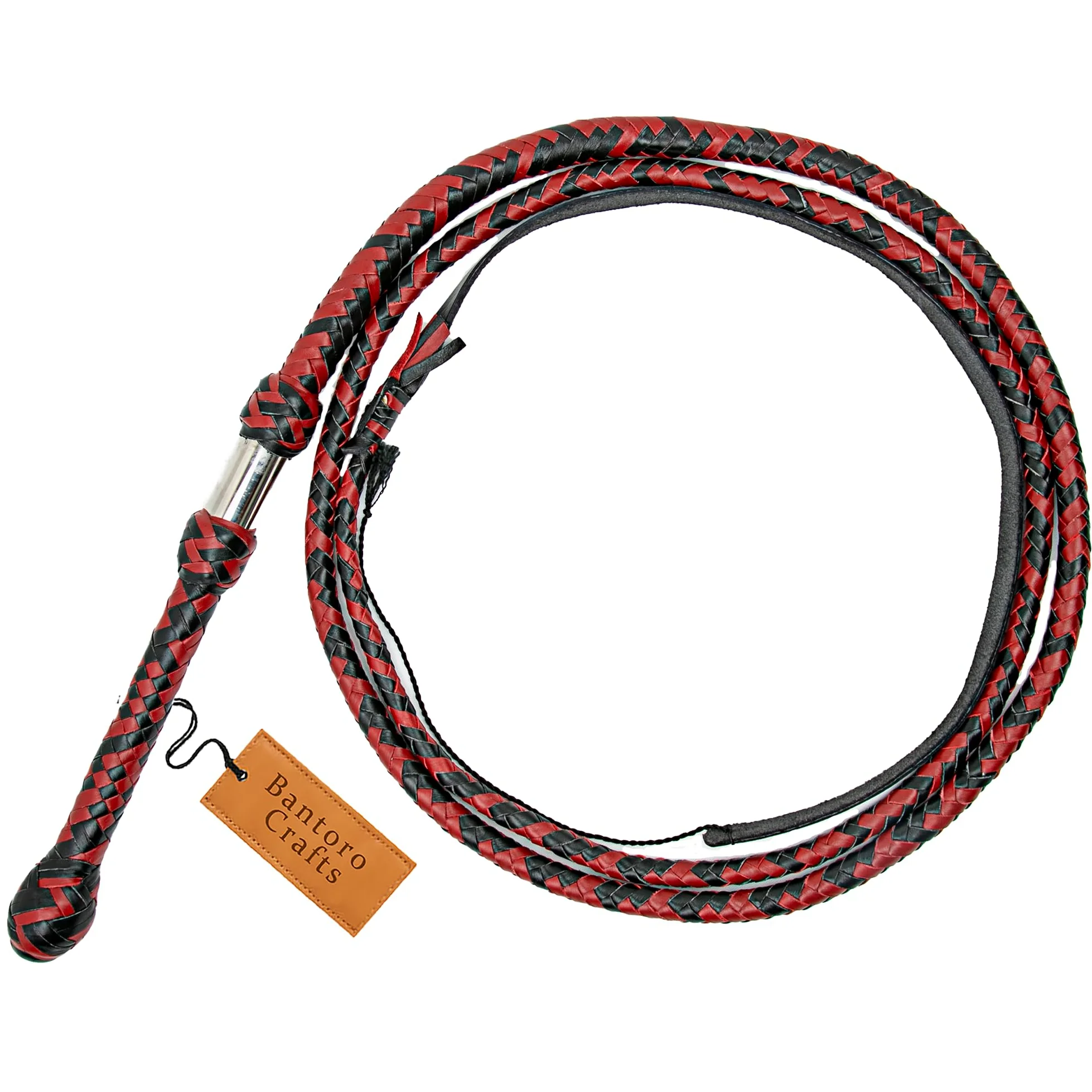 Látigo de cuero de canguro de 2,4 metros de longitud en 16 trenza de toro látigo rojo y negro, para montar a caballo, para ganado