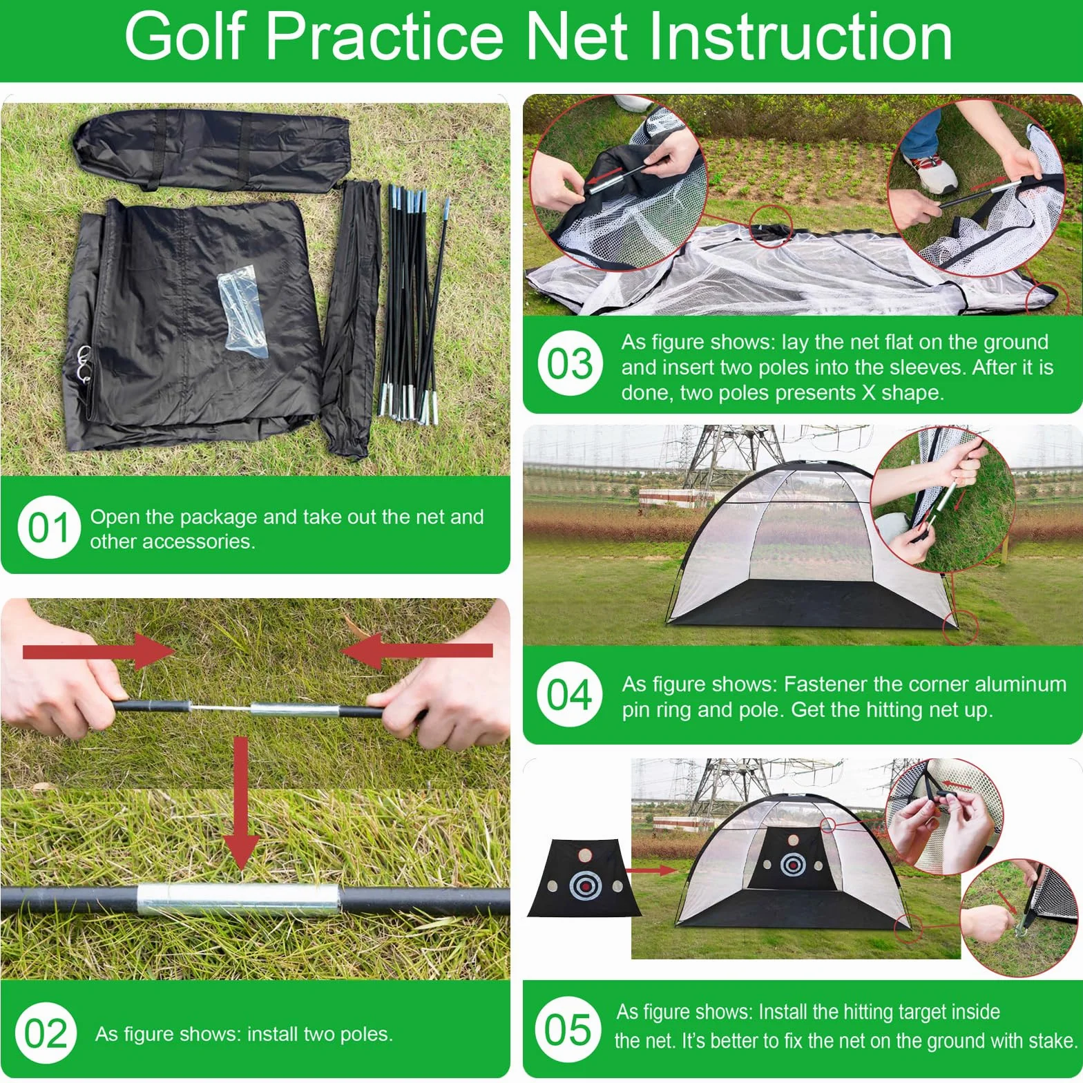 TTCB Sports Red de práctica de golf al aire libre, red de golpeo de golf de 10 x 7 pies para interiores con alfombrilla y corrector de swing para conducir en el patio trasero, astillado, accesorios de