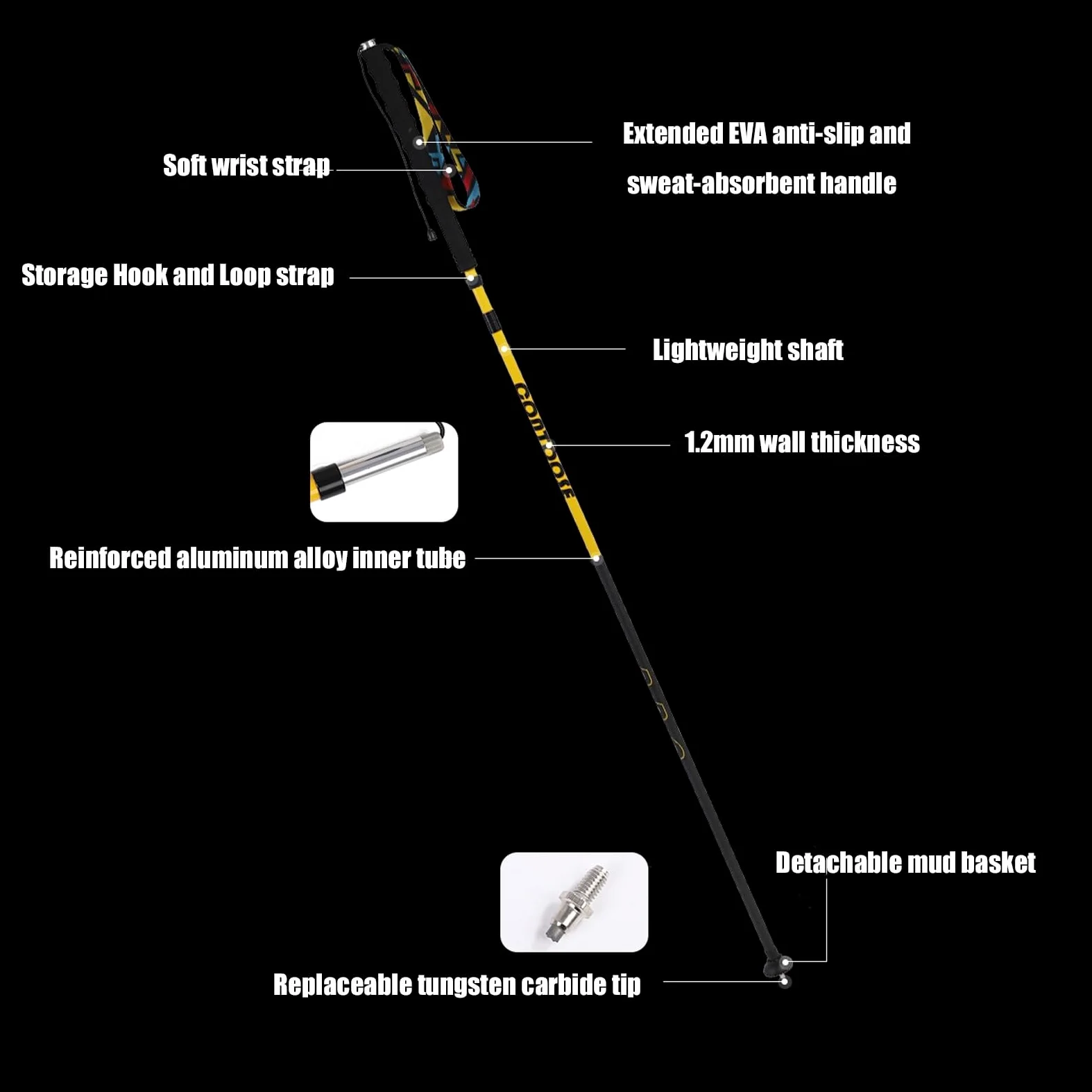 Juego de 2 Bastones Plegables para Senderismo, Bastones Ultraligeros y Plegables de Fibra de Carbono, Empuñadura de Espuma EVA, con Sistema Antichoque y Bloqueo Rápido