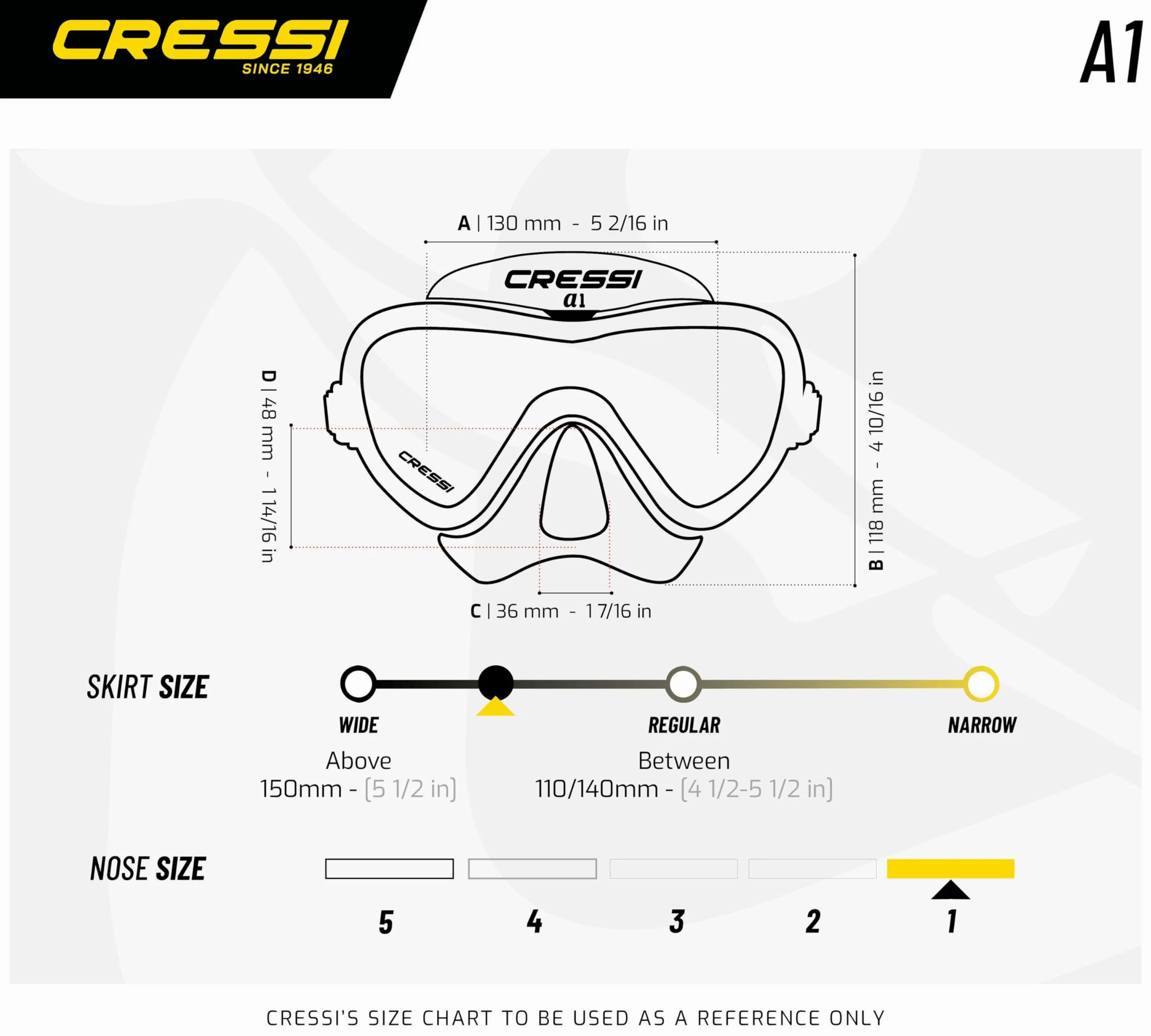 Cressi A1 Mask Lens Anti Fog - Máscara de Buceo y apnea con Lentes antiniebla, Talla única, Adultos