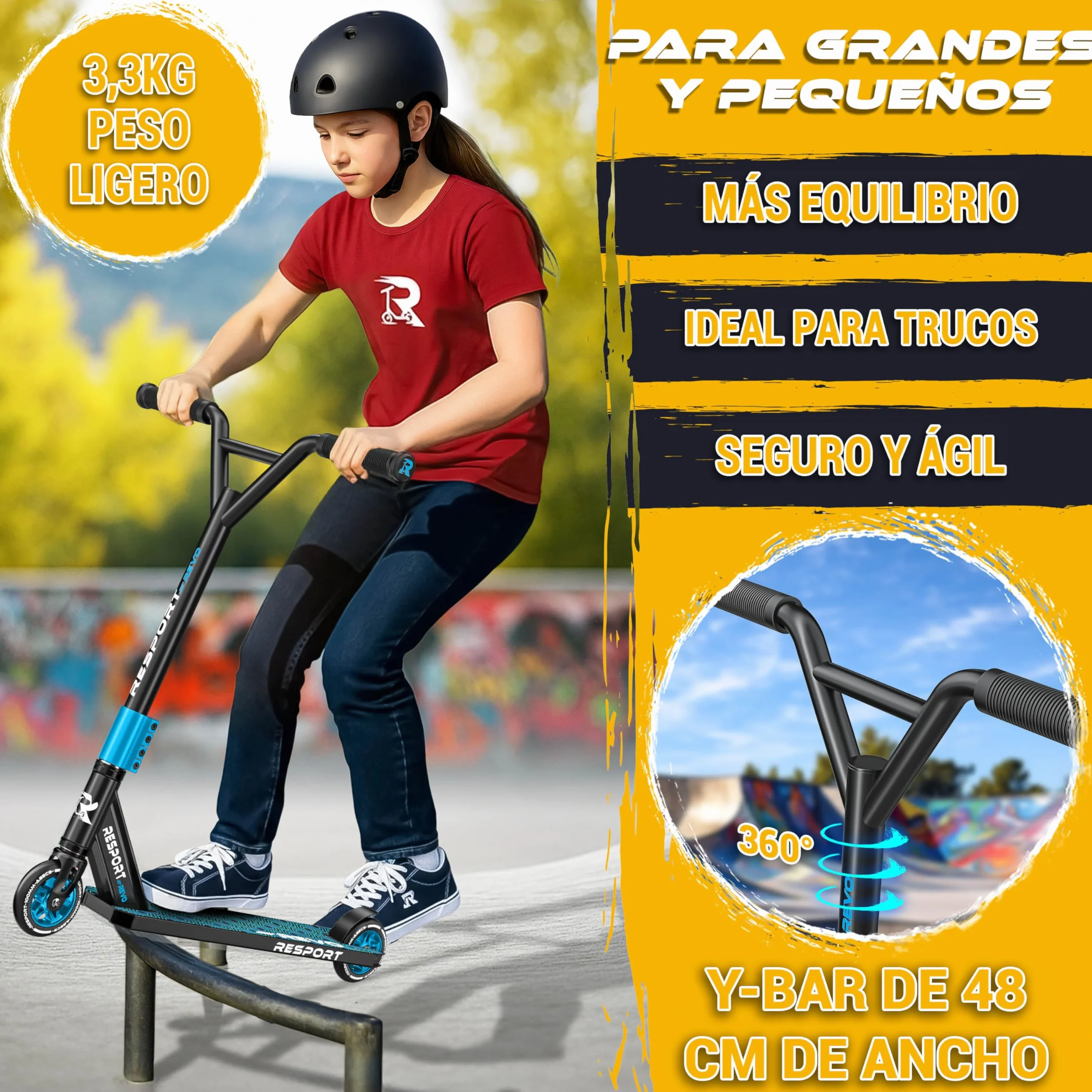 RE:SPORT Patinete de acrobacias Revo 100 mm ABEC 9 para niños y adultos