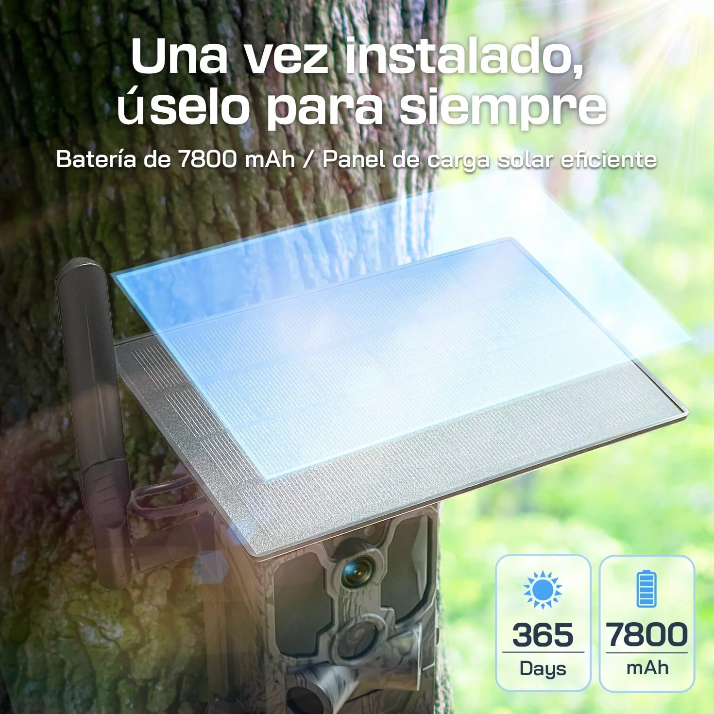 WOLFANG Cámara de Caza Solar, 4G LTE Camara Fototrampeo 2.5K con Detección PIR Nocturna por Infrarrojos Invisible, Alerta, Audio Bidireccional, IP66 para Vida Silvestre y Monitoreo de Seguridad