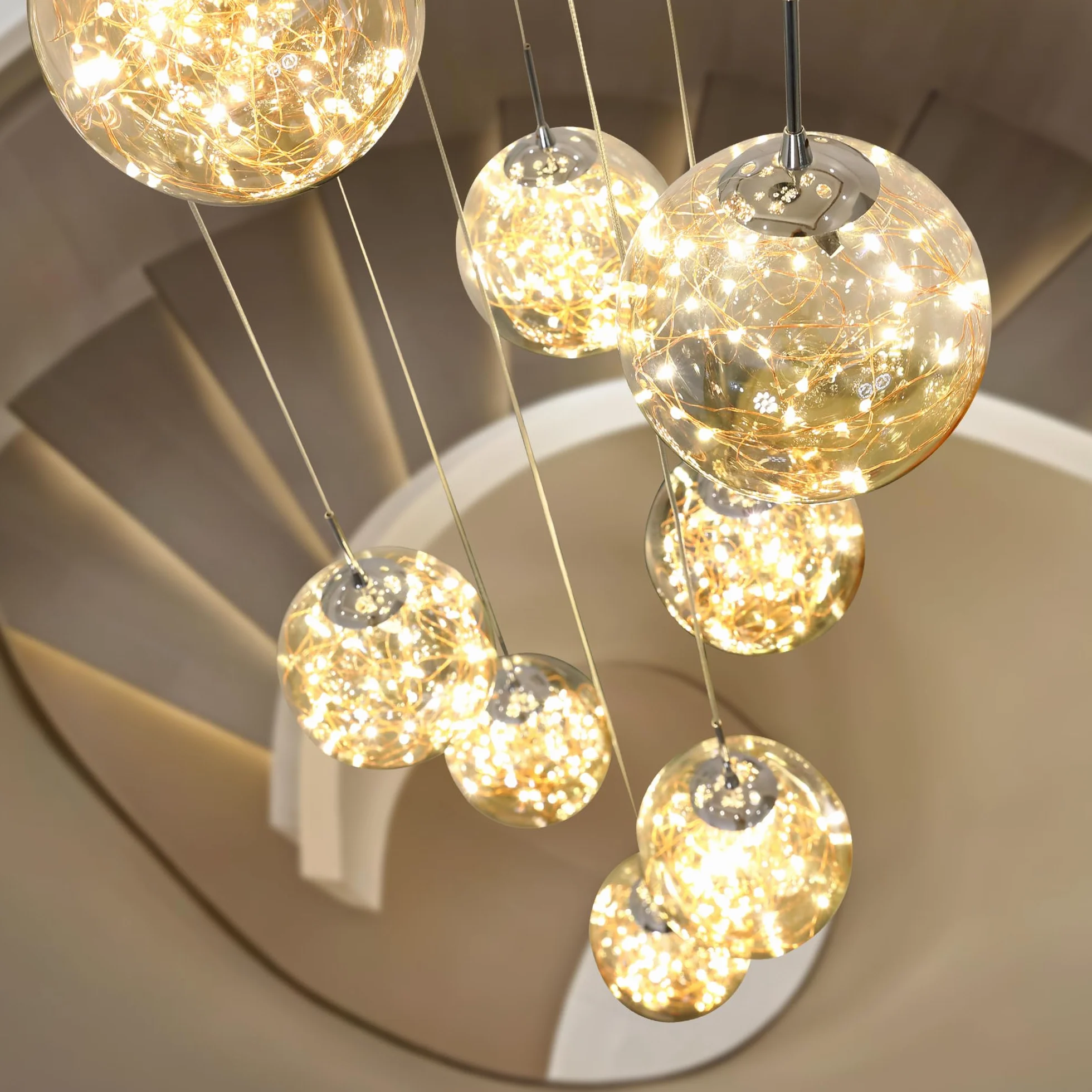 LED Lámpara Colgante 15 Bolas Cristal 75W Araña Gypsophila Ajustable Techo Moderna