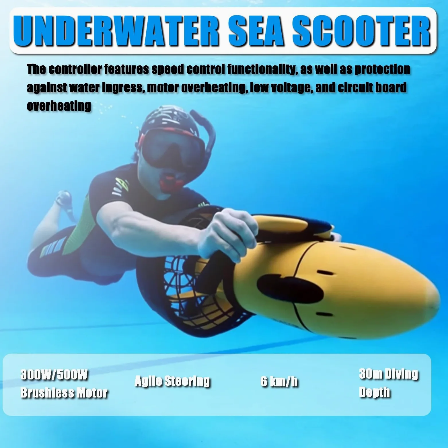 Propulsor eléctrico subacuático,Vehículo Submarino de propulsión | Buceo Sea Scooter, Seascooter Submarino de 300 W/500 W, Batería de Litio Duradera más Reciente de 2026