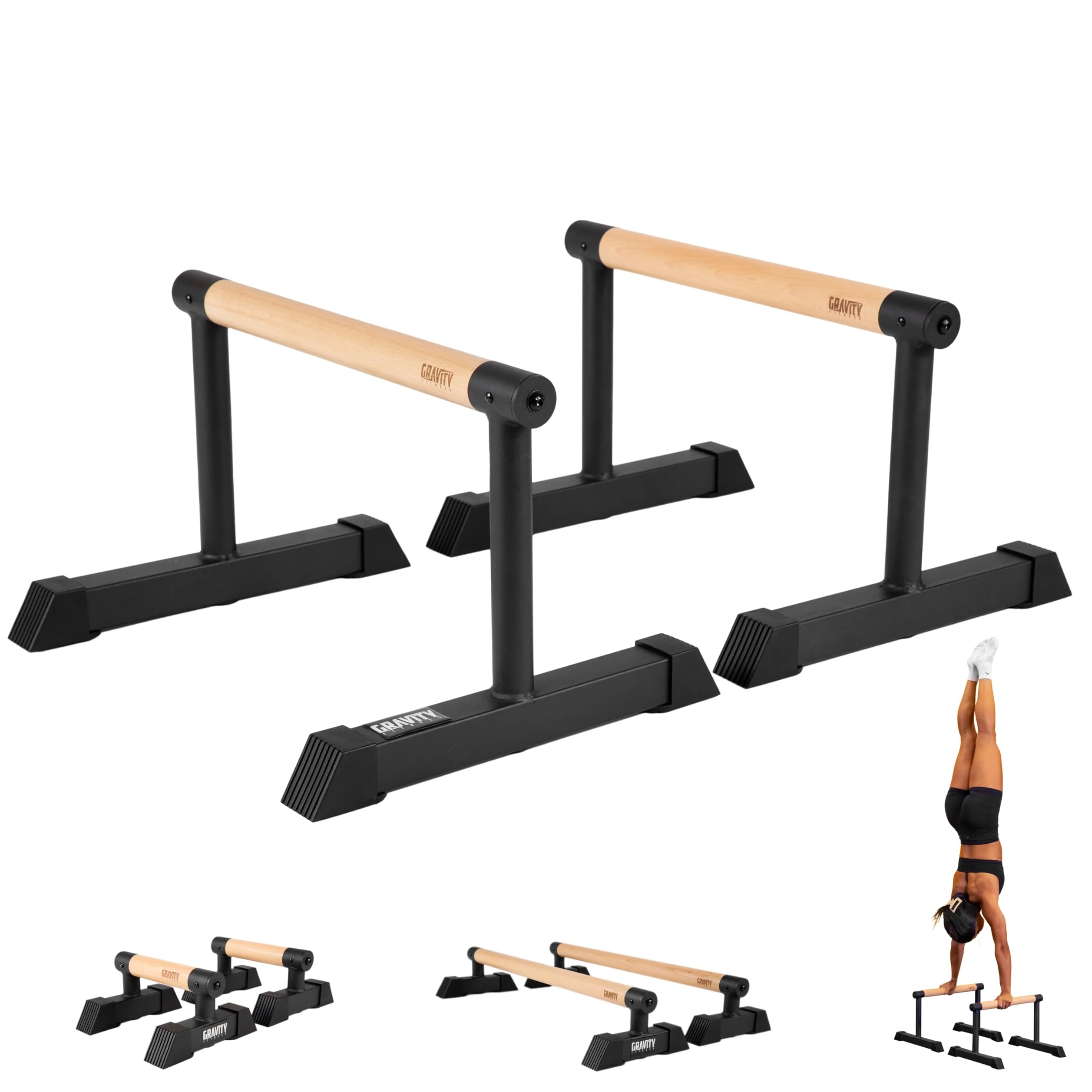 Gravity Fitness Parallettes - Nuevas asas de madera híbridas - Calistenia, Crossfit, uso doméstico y comercial