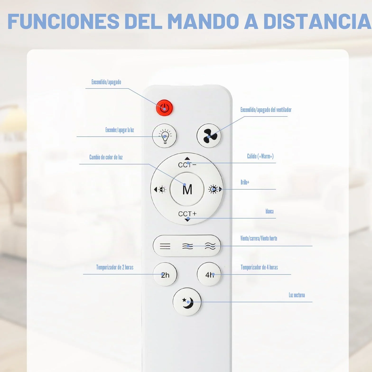 Ventilador de techo con luz LED 24W mando a distancia 3 velocidades silencioso E27