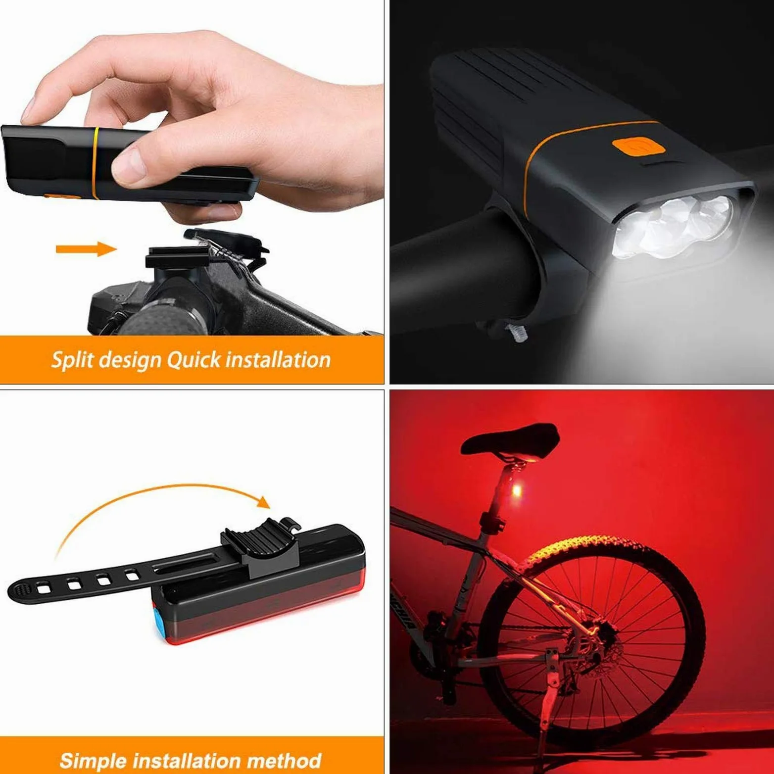EISTEE Luces for Bicicleta, Luces for Bicicleta, Luces for Bicicleta, Juego de Luces for Bicicleta, Faros Delanteros for Bicicleta Recargables, Luces traseras for Ciclismo de montaña