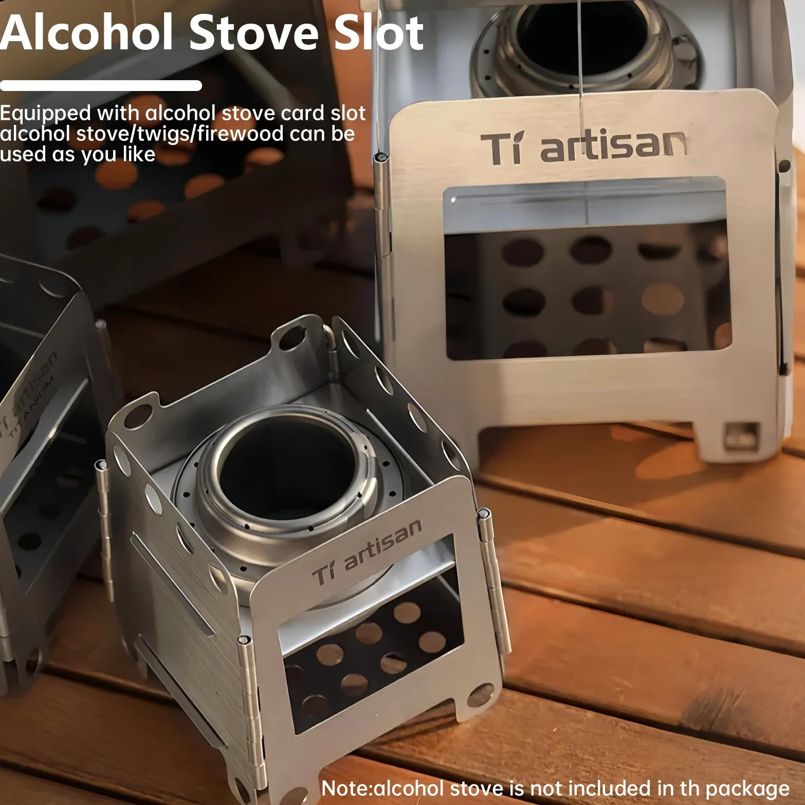 Estufa de leña de titanio plegable portátil con alcohol para acampar al aire libre, camping, picnic, barbacoa (WS007T (grande)