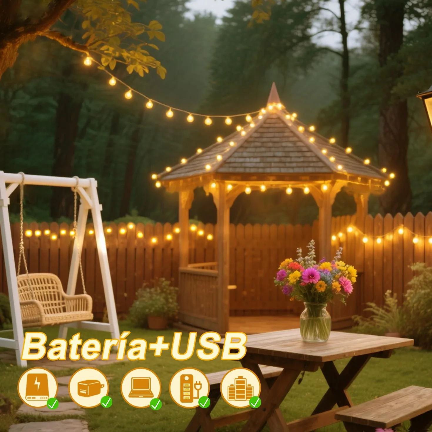 Taiyongkang Guirnalda Luces 6M 40LED Luces de Cadena USB Pilas 8 Modos Control Remoto Temporizador Decorativas Interior Exterior