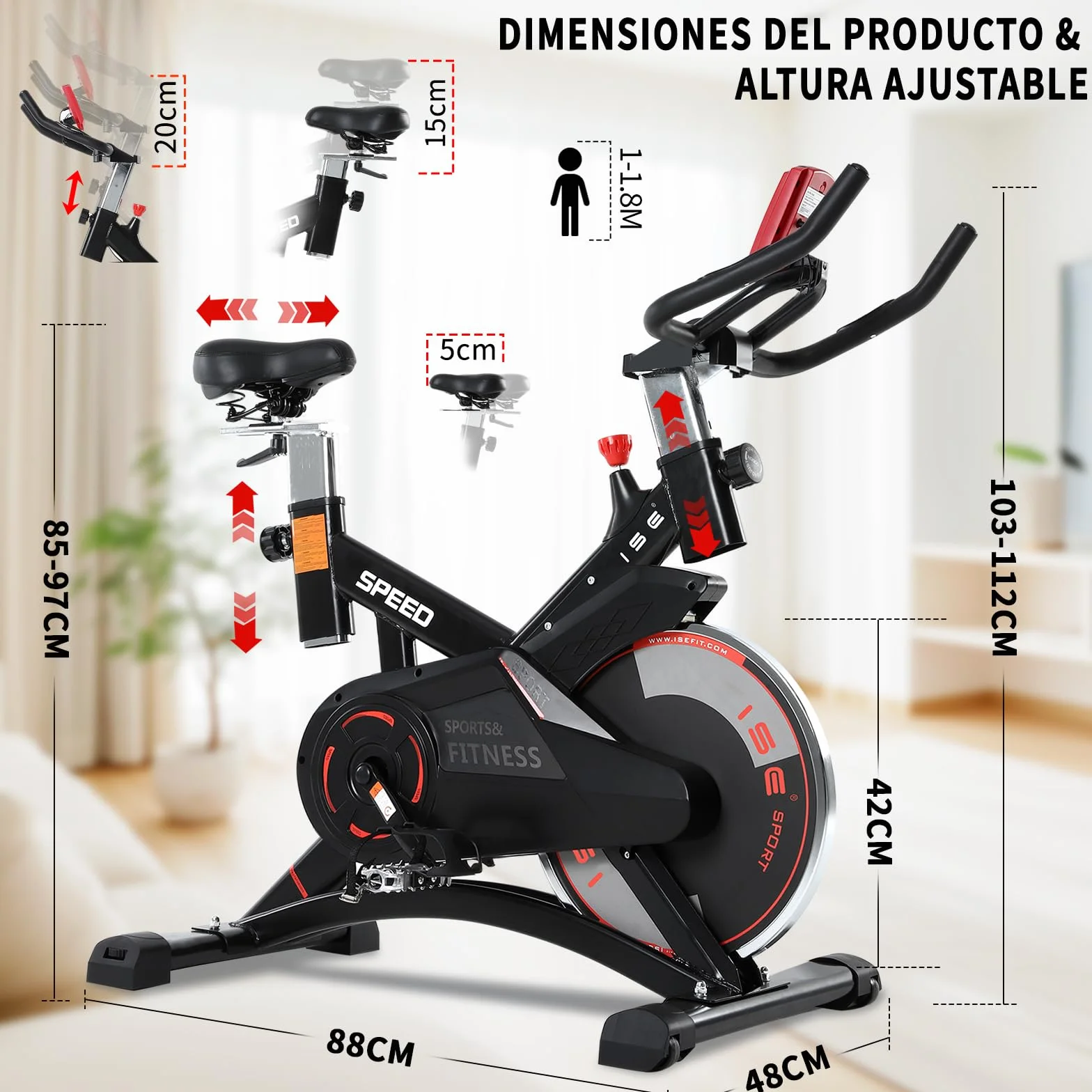 ISE Bicicleta Estática Profesional con Sensor de Pulso,Ajustable Resistencia, Pantalla, Bici Estática, Fitness En Casa con Volante de Inercia,Bicicleta Estática Indoor con Sillín Ajustable, Máx.120kg