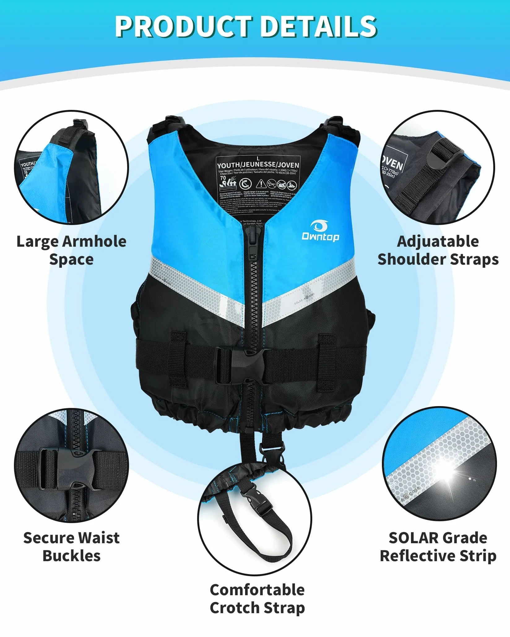 Owntop Ayuda a la Flotabilidad para Adultos, Chaleco de Natación Ligero, Chaleco de Flotabilidad Ajustable con Correa de Entrepiema para Kayak, Pesca y Paddle Surf