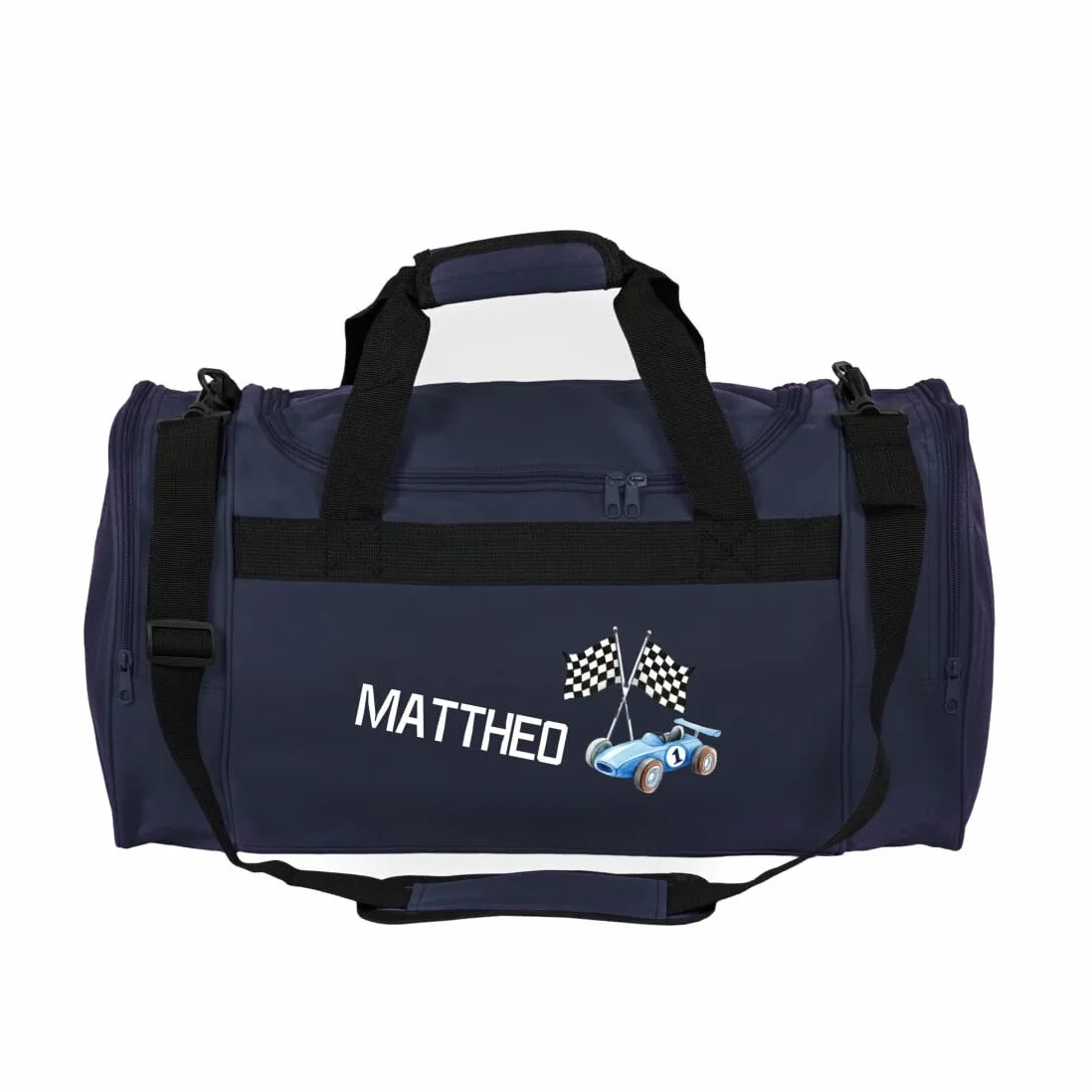Minimutz Bolsa de deporte infantil personalizada coche carreras 26 L azul oscuro