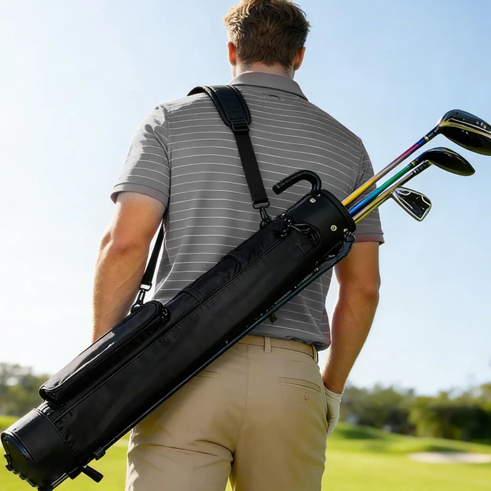 Bolsa de golf Range Bag para hombre: peso ligero de 2,2 libras, 3 bolsillos, soporte estable y correa de transporte, ideal para carreras y cursos