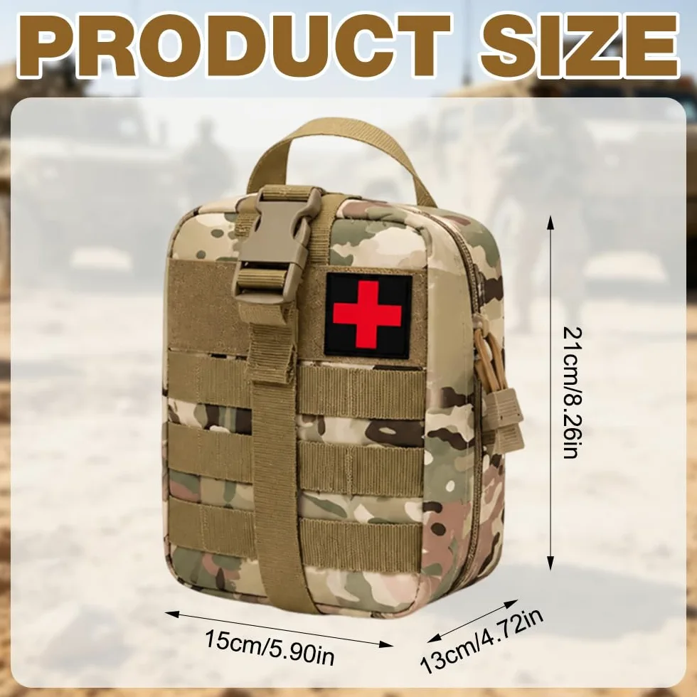 Botiquin de Primeros Auxilios Militar, 61 Piezas Kit Primeros Auxilios Militar, First Aid Kit para El Hogar, El Automóvil, La Escuela, Acampar Al Aire Libre