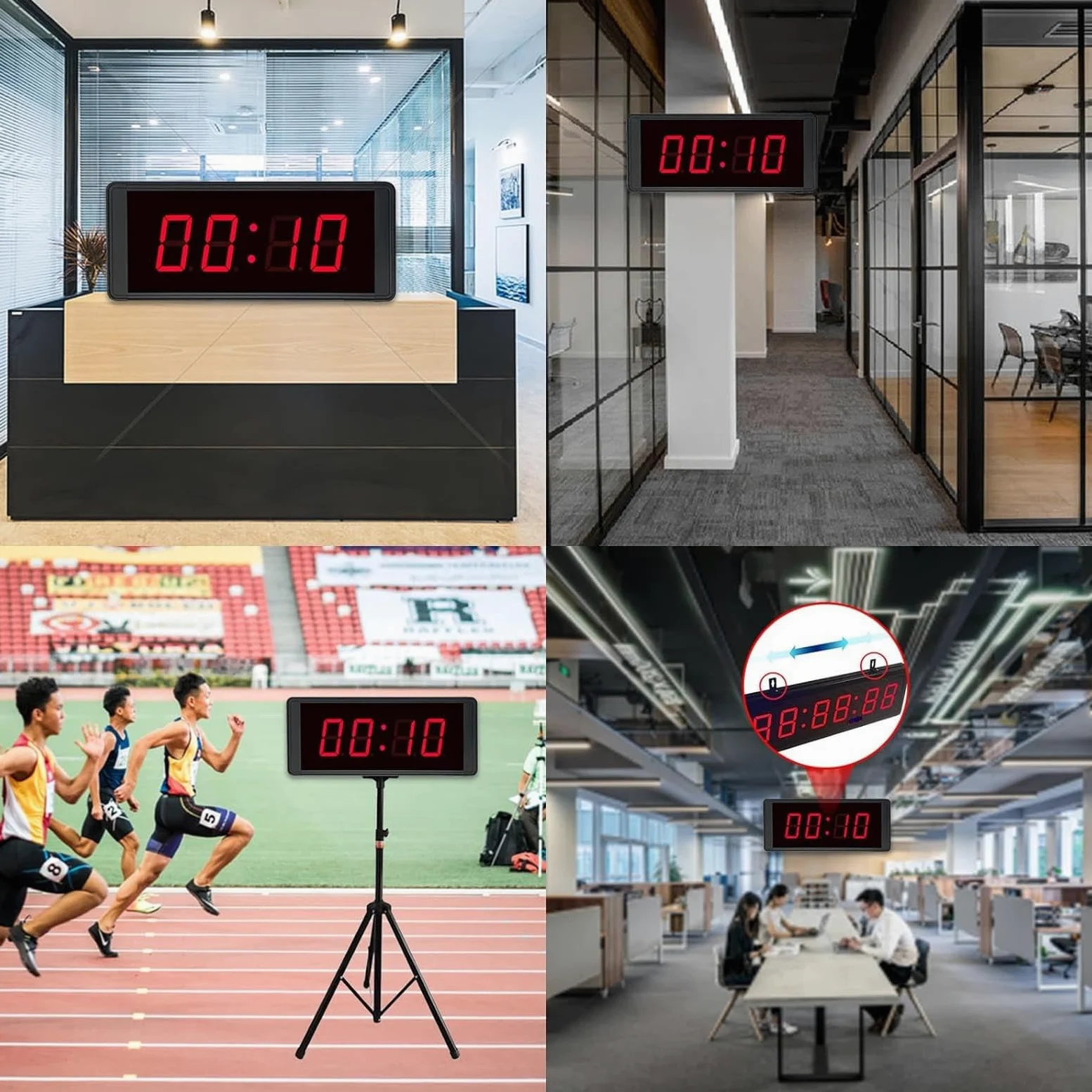 Contador digital LED con mando a distancia, cronómetro, alarmas, cuenta atrás, 20 grupos de memoria, sincronización de ciclo para eventos de gimnasio y carreras