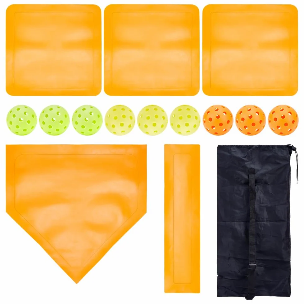 MAYJOYDIY Juego de 5 bases de béisbol y sóftbol con 9 pelotas de entrenamiento de plástico, bases de béisbol lanzadas, equipo deportivo al aire libre para patio trasero, teeball, práctica escolar de
