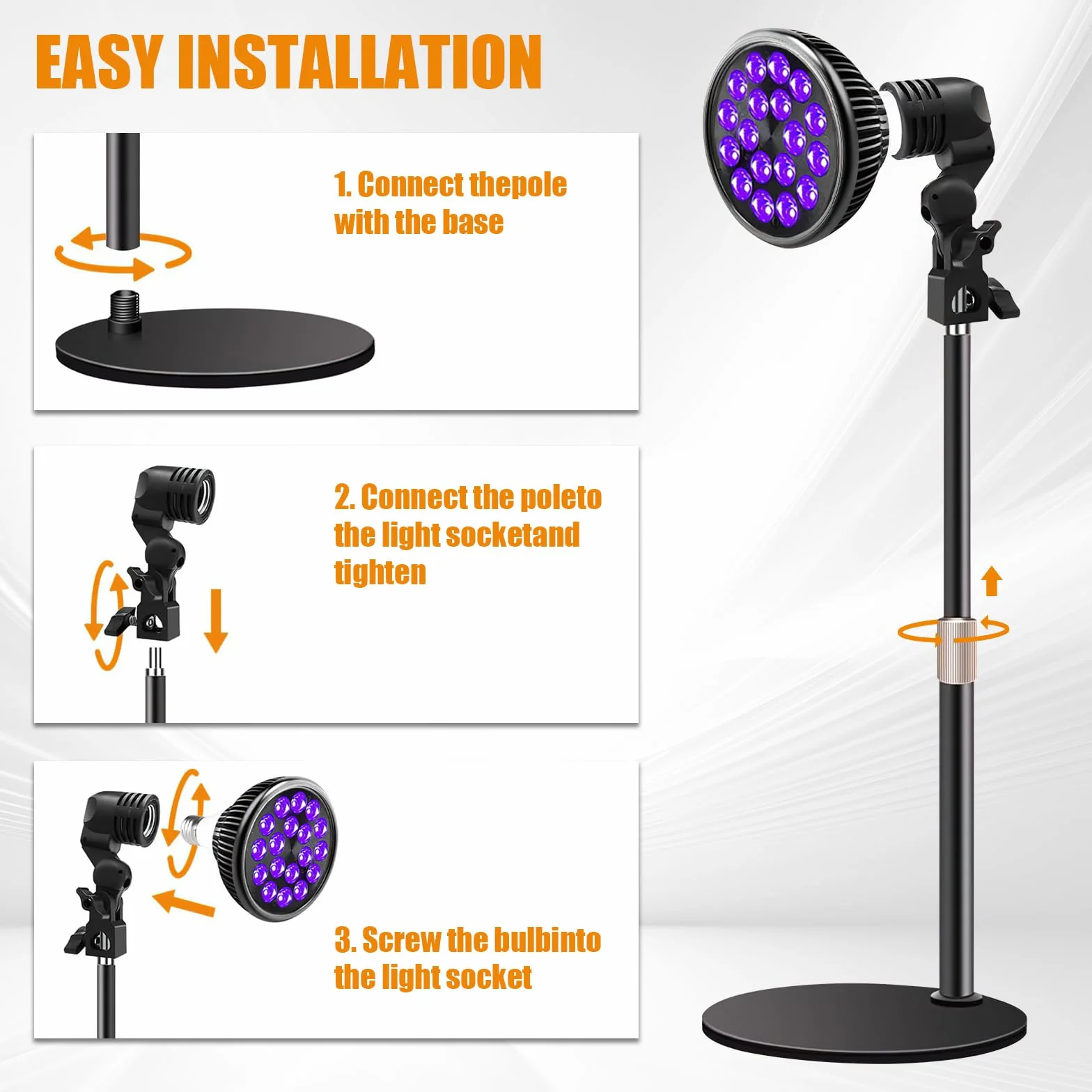 Lámpara De Bronceado Giratoria 54W E27 180° 18 Leds UV 9.8-16.5 Pulgadas Con Máscara De Ojos