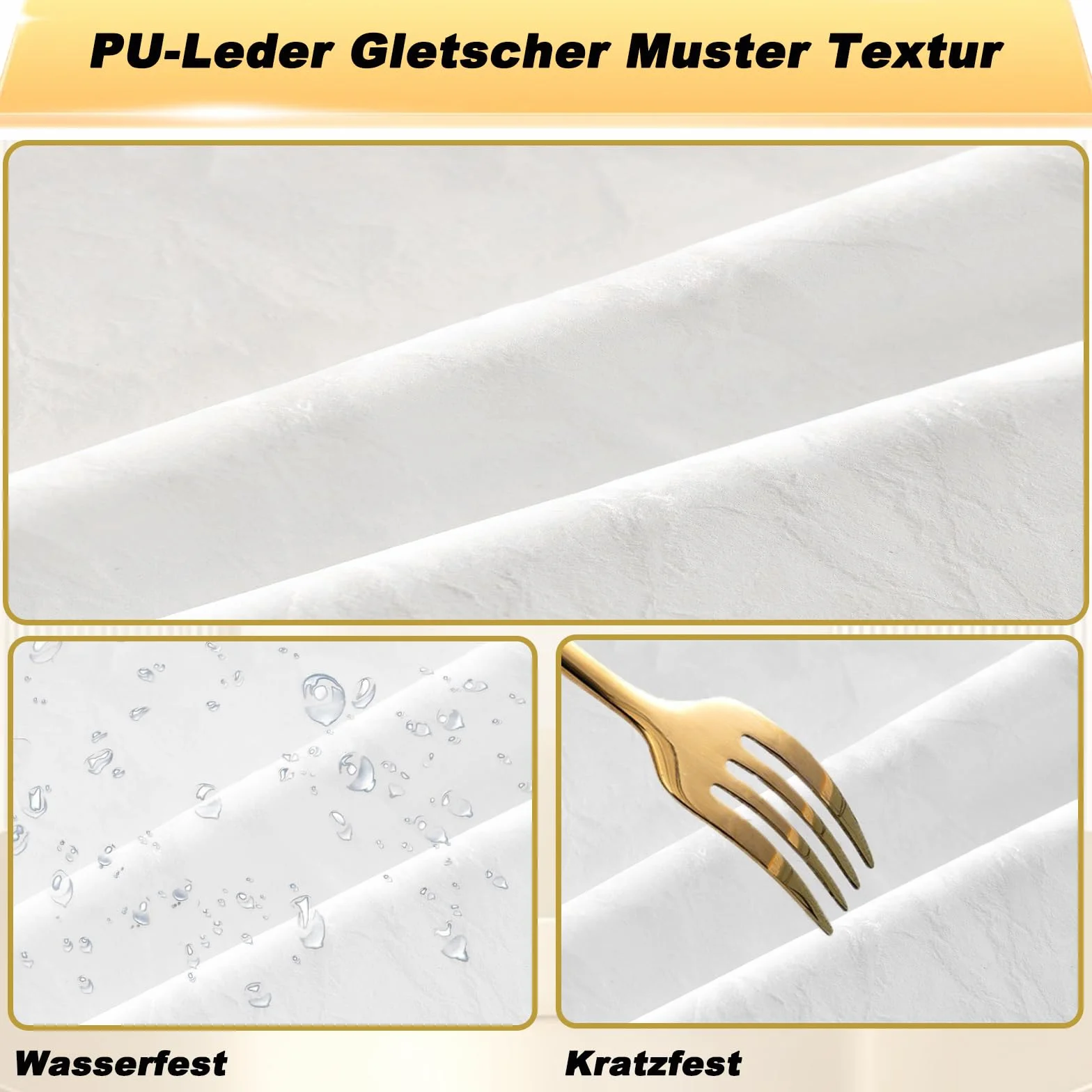 Dorado Taburete de Montar con Ruedas, Silla Tocador Banqueta Regulable, PU Cuero Patrón Glacial Giratoria para Salón y SPA, Oro y Blanco
