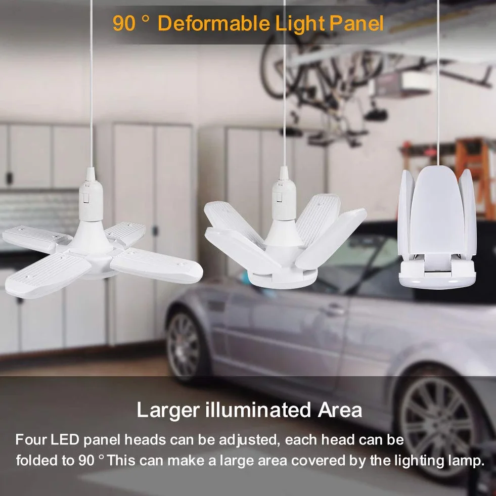 Lámpara de Techo LED 80W 8000LM E27 4 Paneles Ajustables Blanco Frío para Garaje Taller