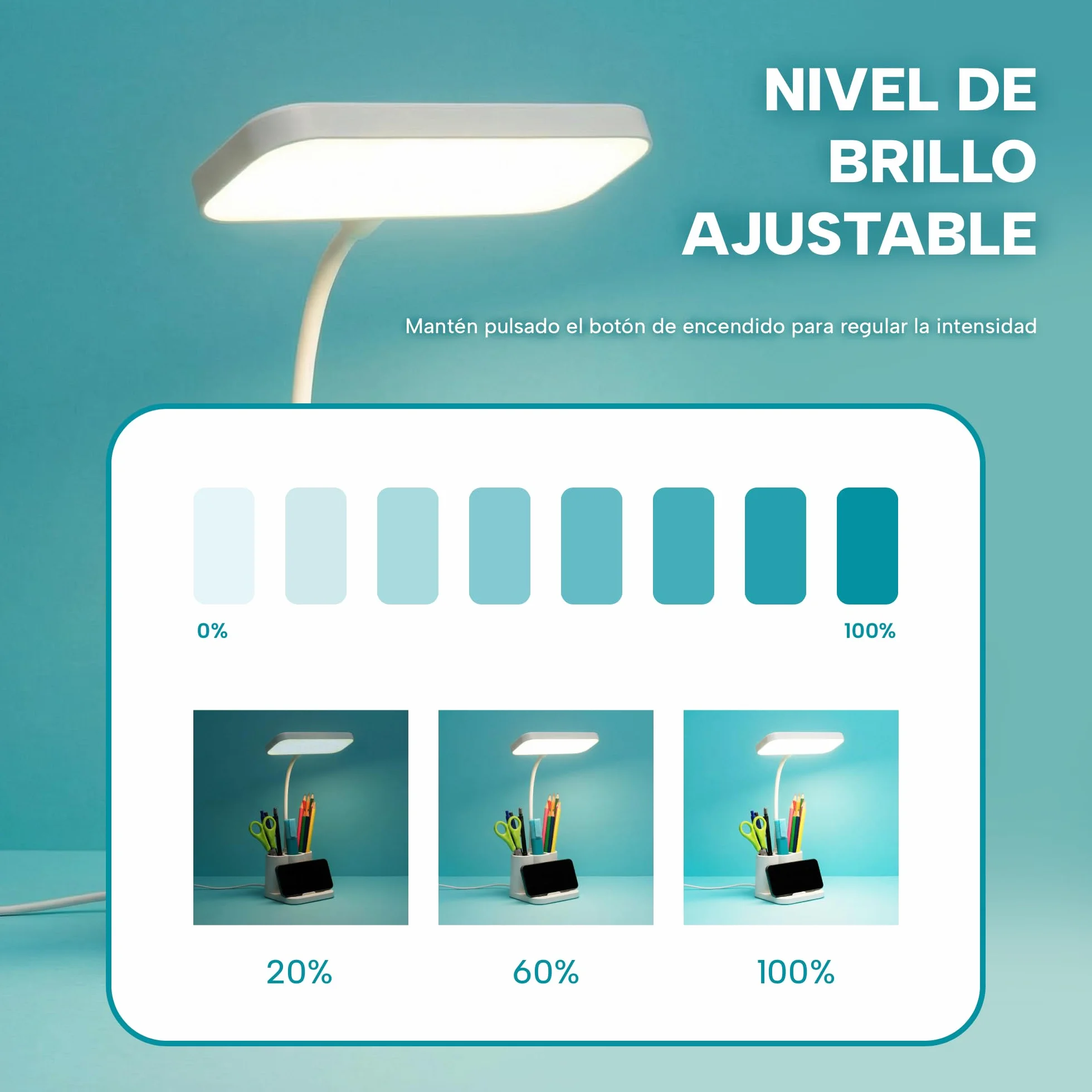Flexo LED de Escritorio Antifatiga Ocular, Lámpara con 3 Modos de Luz y 8 Niveles de Brillo, Plegable Cuello de Cisne 360°