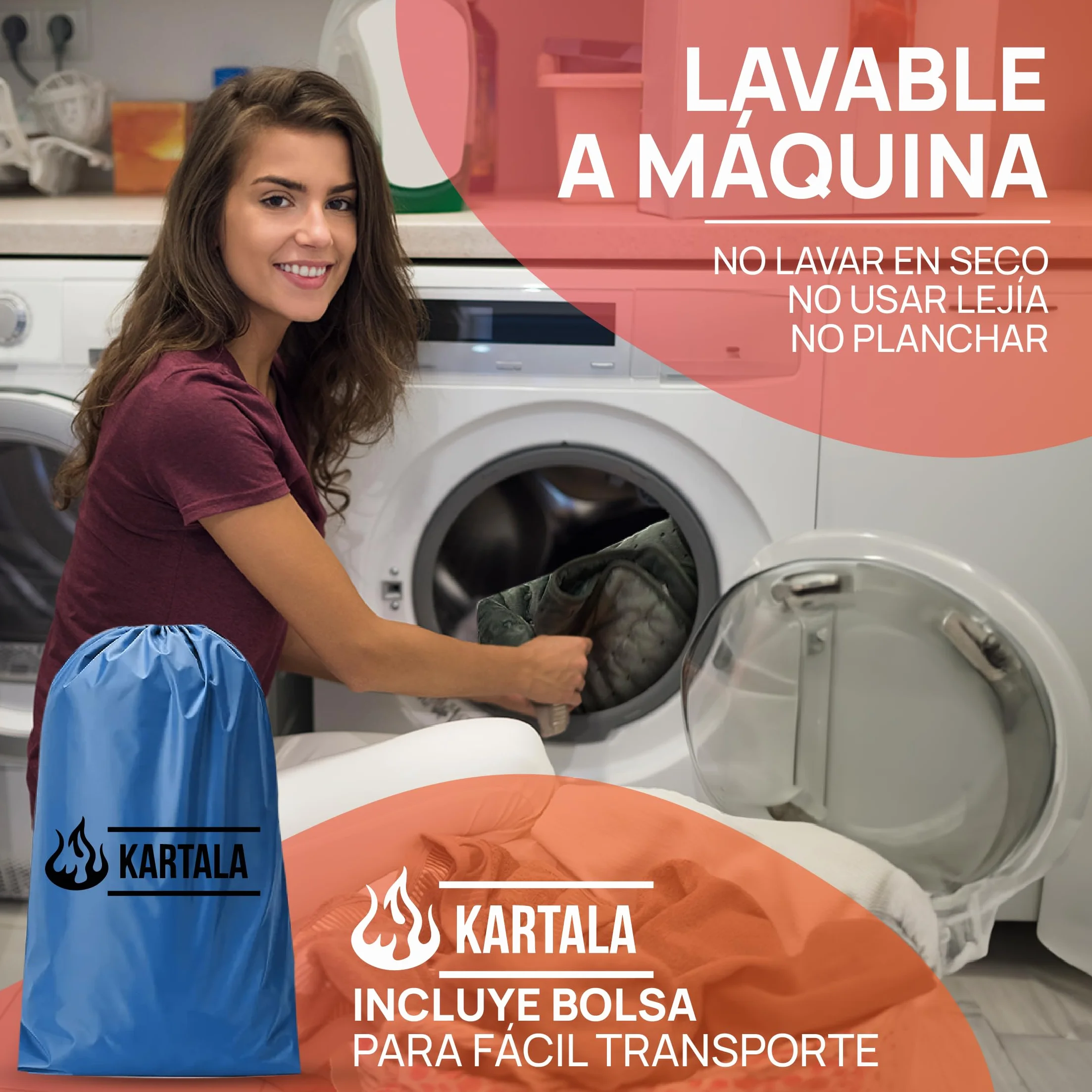 Manta Térmica Lumbar Kartala 30×60 cm con Bolsa, 9 Temperaturas, 4 Temporizadores, Lavable y Portátil