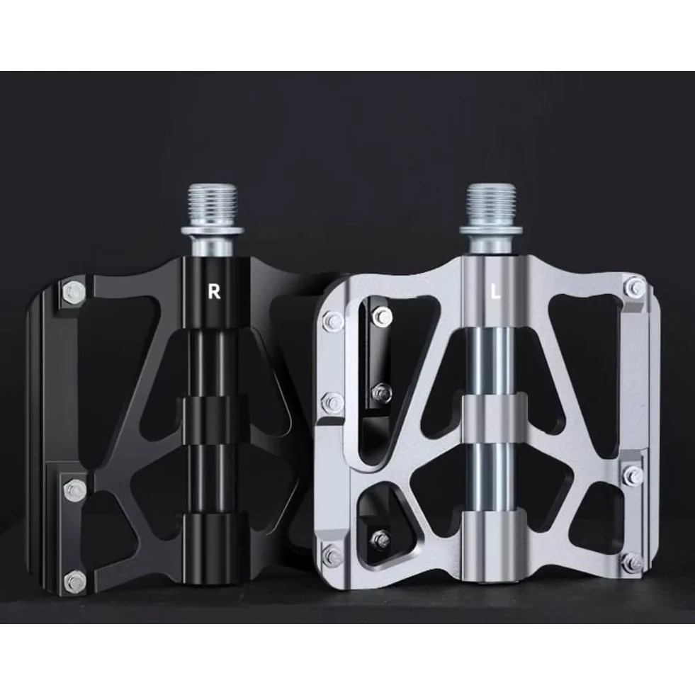 Pedales de bicicleta de 9/16 pulgadas, plataforma ancha con 3 rodamientos sellados, cuerpo de aleación de aluminio para bicicletas plegables de carretera de montaña, color negro plateado