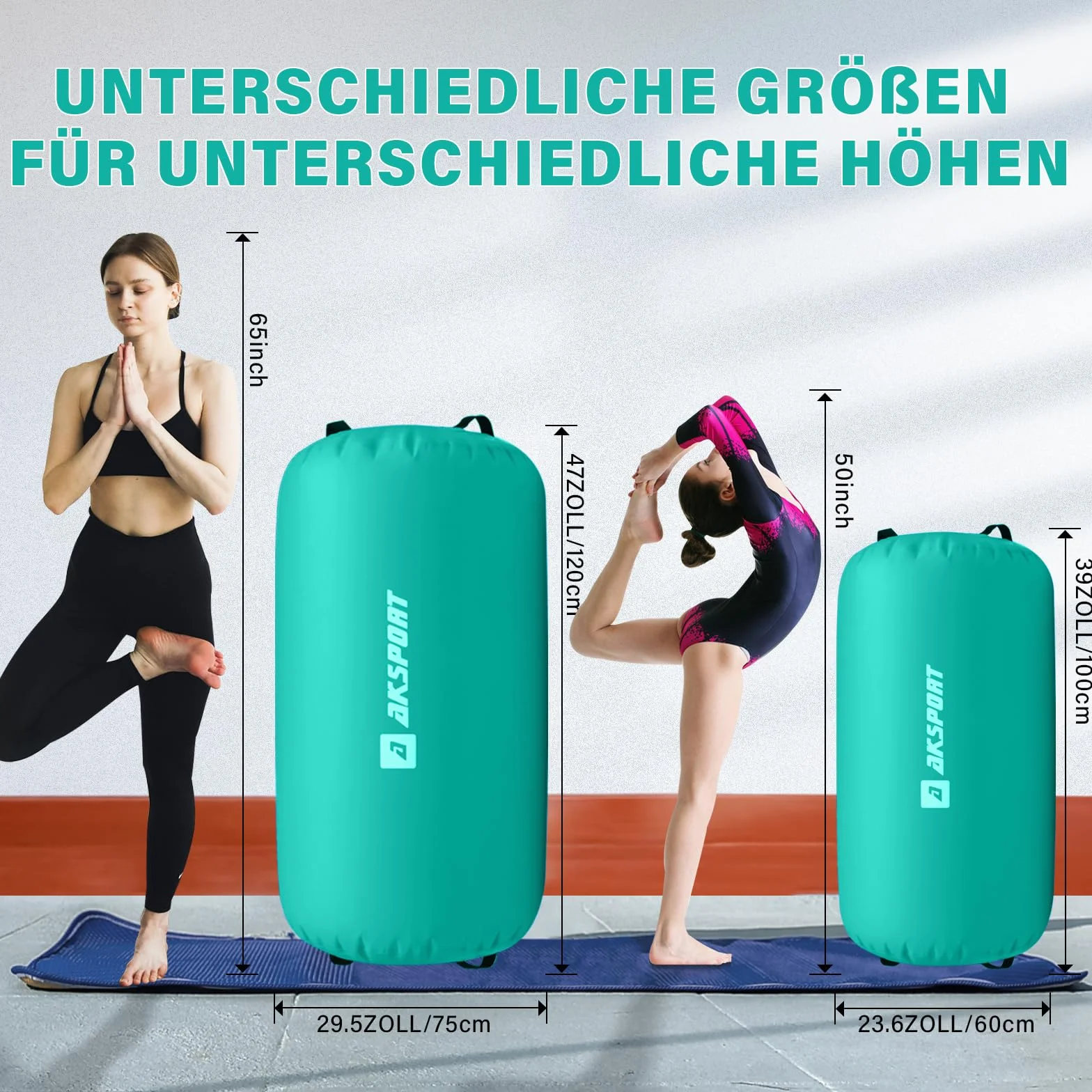 AKSPORT Air Roller - Rodillo inflable para ejercicios de espalda, yoga, tumbling