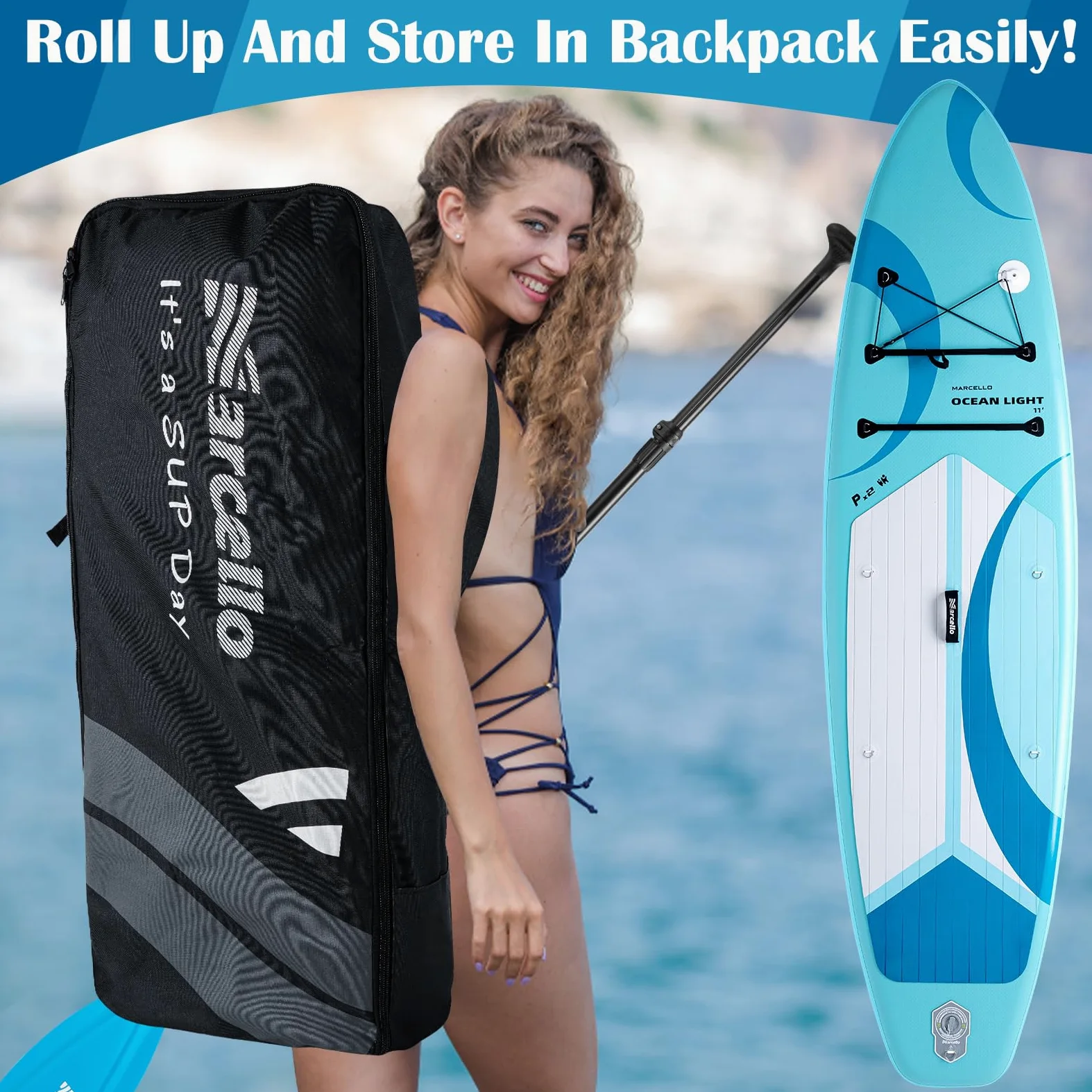 Tabla de surf de remo, inflable, 2,7 m x 83 cm x 15,2 cm, tabla de SUP ultraligera con bomba de mano, funda impermeable para teléfono y bolsa impermeable