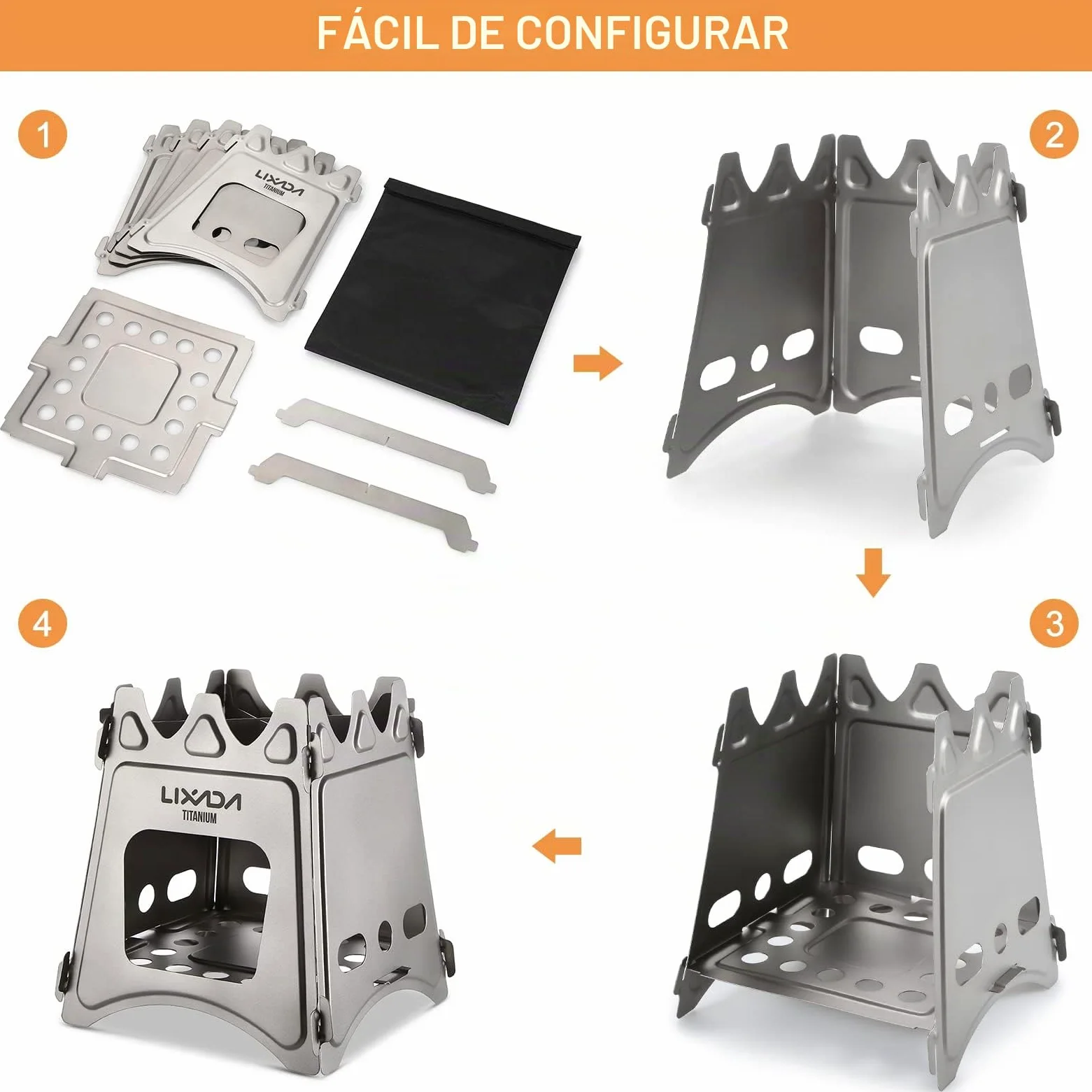 Lixada Camping Estufa de acero inoxidable plegable mochila estufa de madera mini barbacoa parrilla con bolsa de transporte para camping senderismo cocina