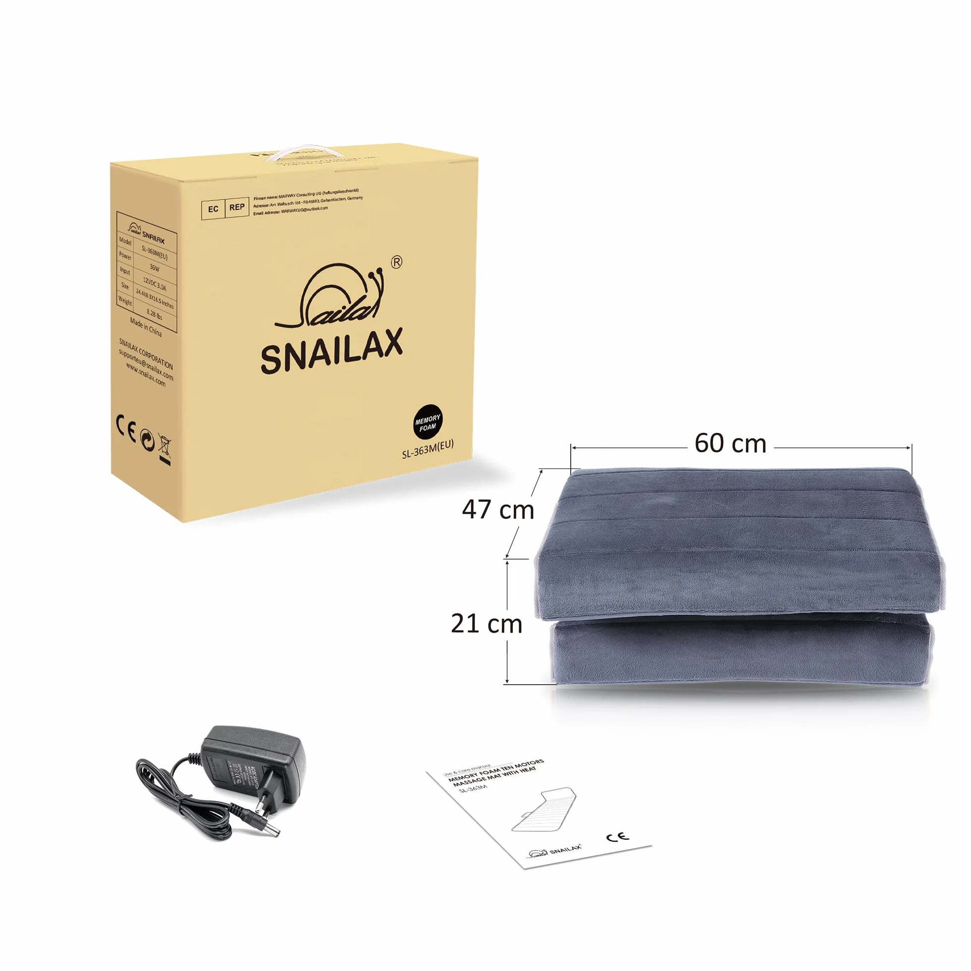 SNAILAX Colchoneta de espuma de memoria con calor y masaje de vibración para aliviar el dolor