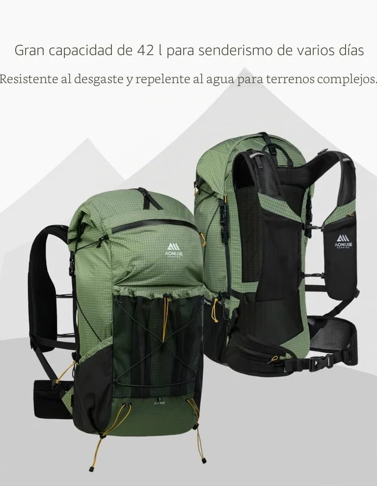 AONIJIE Mochila de gran capacidad de 42L para escalada al aire libre, camping, senderismo, trekking, montañismo, Negro , L, Diseñador